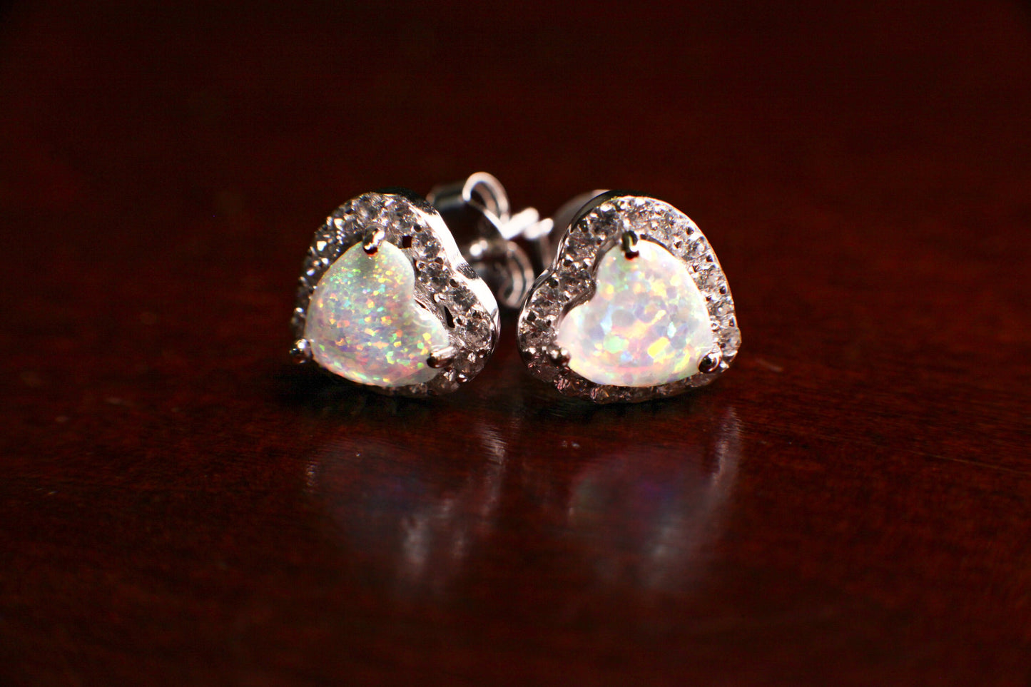 Ethiopian Fire Opal, Welo Opal, 8.5mm Heart Shape Stud Earrings in 925 Sterling Silver AAA Fiery Opal Elegant Dainty Earring valentines gift