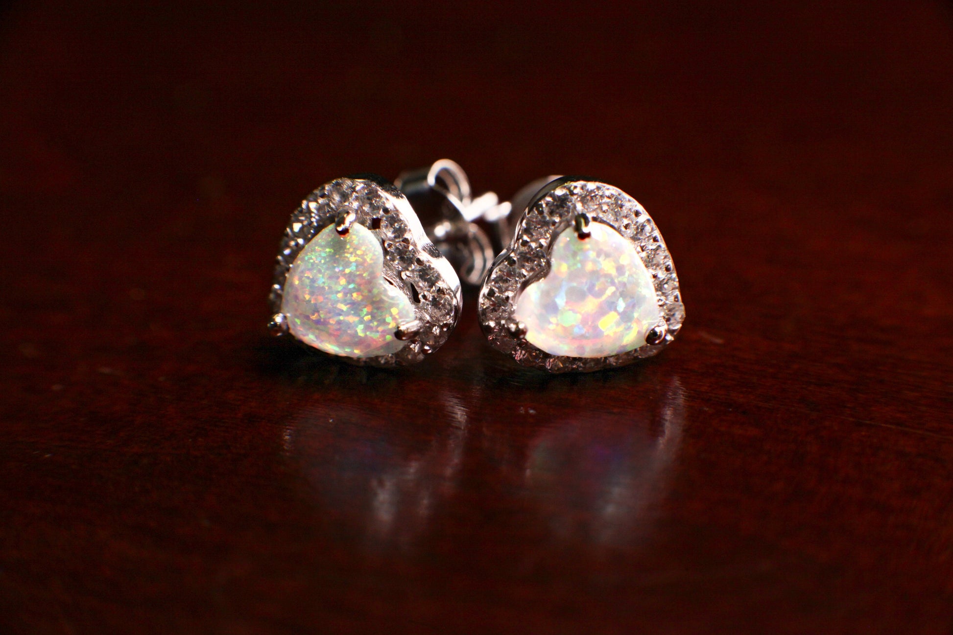 Genuine Ethiopian Fire Opal, Welo Opal, 8.5mm Heart Shape Stud Earrings in 925 Sterling Silver AAA Fiery Opal Elegant Dainty Earring gift