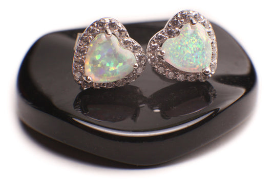 Genuine Ethiopian Fire Opal, Welo Opal, 8.5mm Heart Shape Stud Earrings in 925 Sterling Silver AAA Fiery Opal Elegant Dainty Earring gift