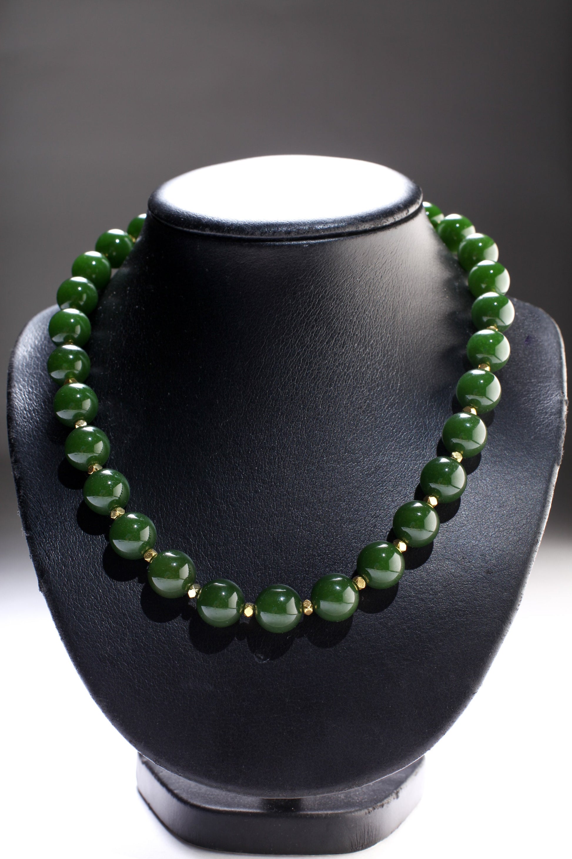 Canadian Nephrite Jade Necklace 12mm Gold Electroplated Elegant natural gemstone gift