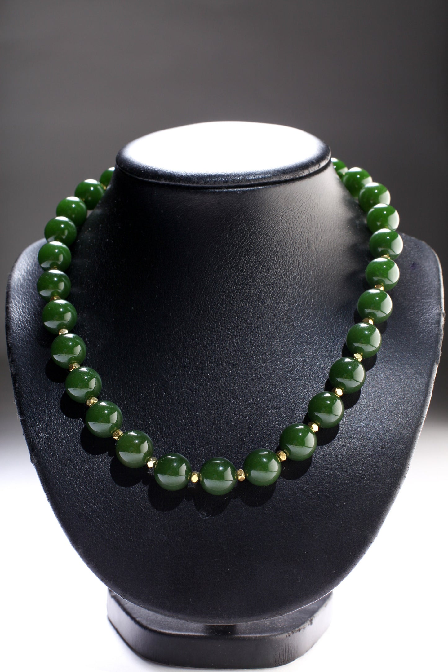 Canadian Nephrite Jade 12mm 18"Gold Necklace with 3" Extension Chain. High Quality Natural Jade smooth polished Bead. Gift for Mom