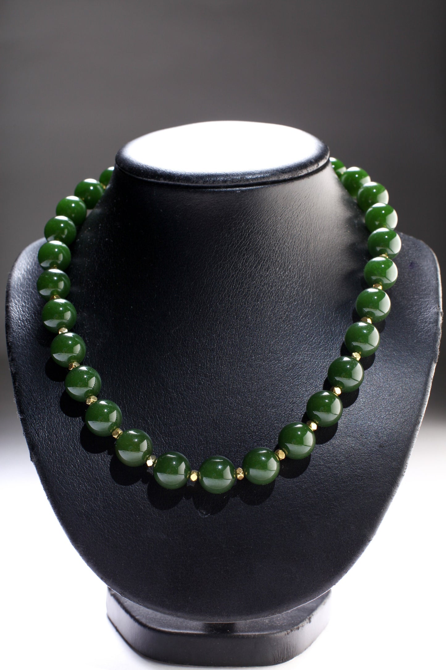 Canadian Nephrite Jade Necklace 12mm Gold Electroplated Elegant natural gemstone gift