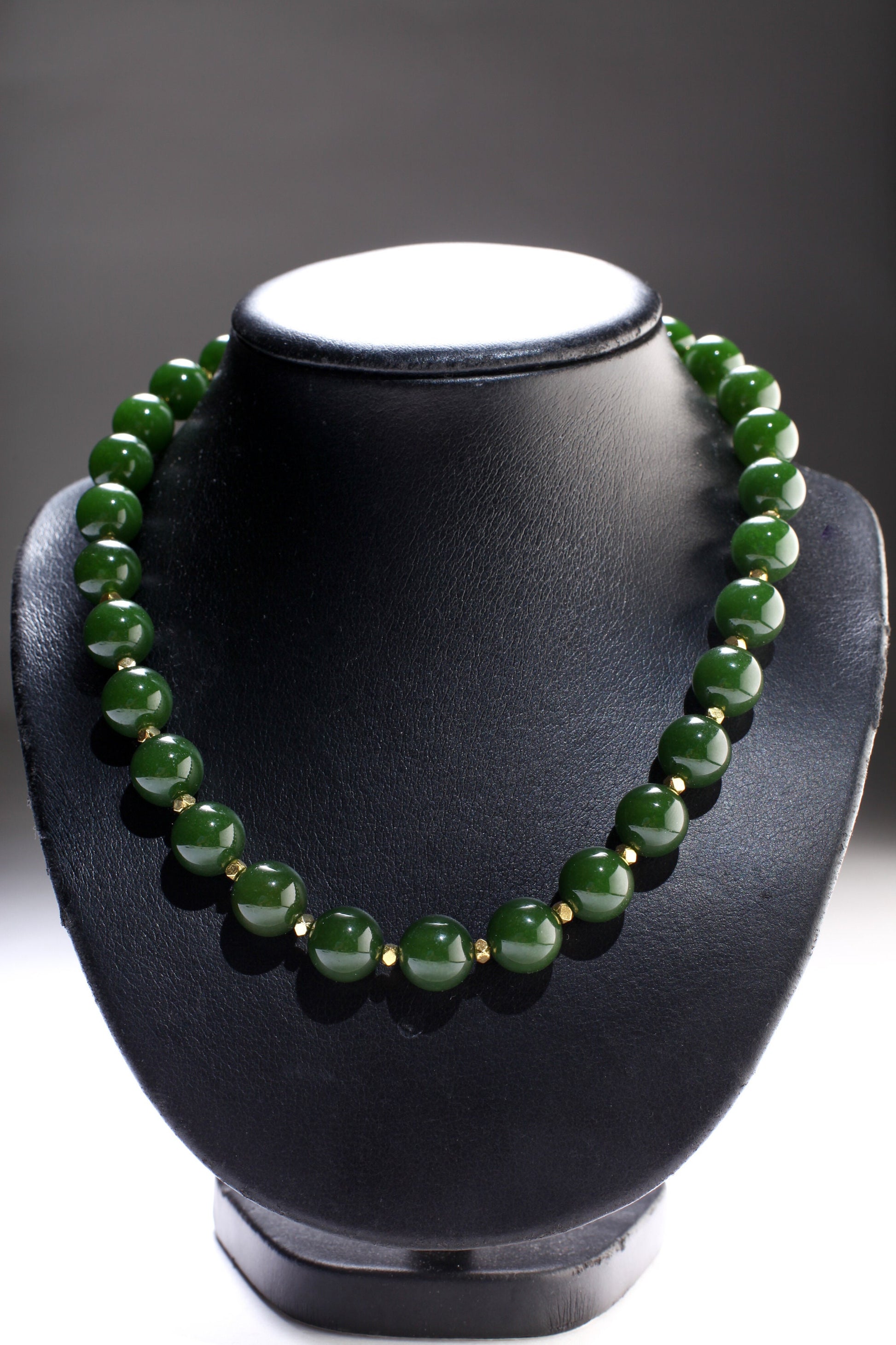 Canadian Nephrite Jade Necklace 12mm Gold Electroplated Elegant natural gemstone gift