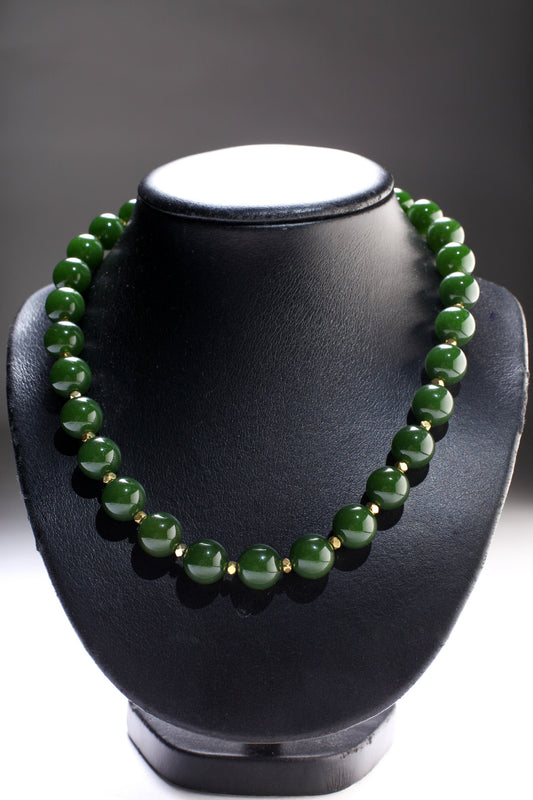 Canadian Nephrite Jade Necklace 12mm Gold Electroplated Elegant natural gemstone gift