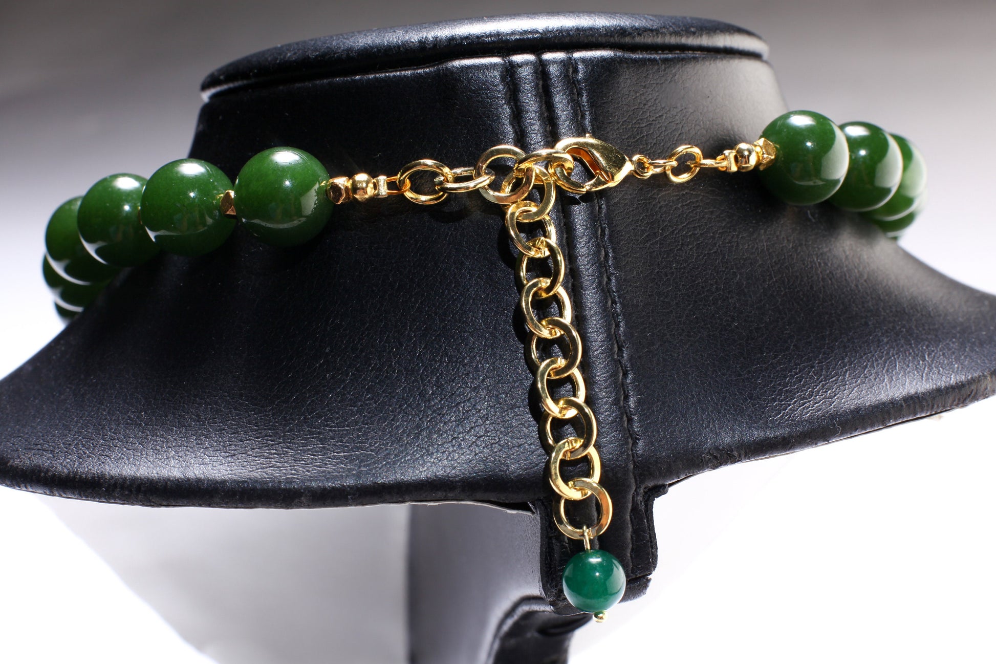 Canadian Nephrite Jade Necklace 12mm Gold Electroplated Elegant natural gemstone gift