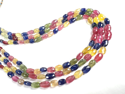 Natural Multi Sapphire Faceted oval 7-10mm Gemstones 3 Line Layer Adjustable thread Necklace 16”-18”" necklace 362cts