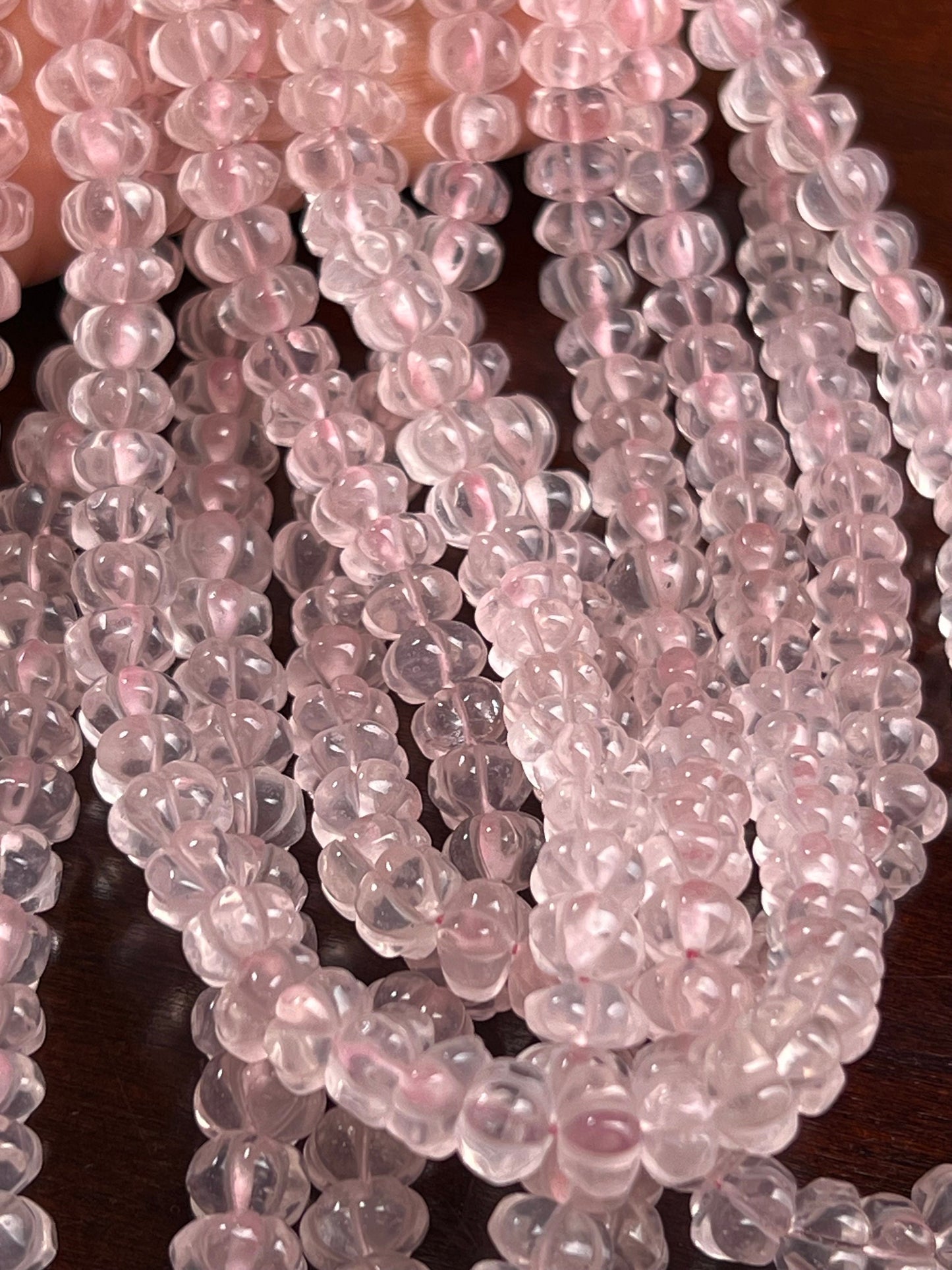 Natural Morganite Handcrafted Pumpkin Shape Melon carved Beads,7.5-8.5 Sold by Piece