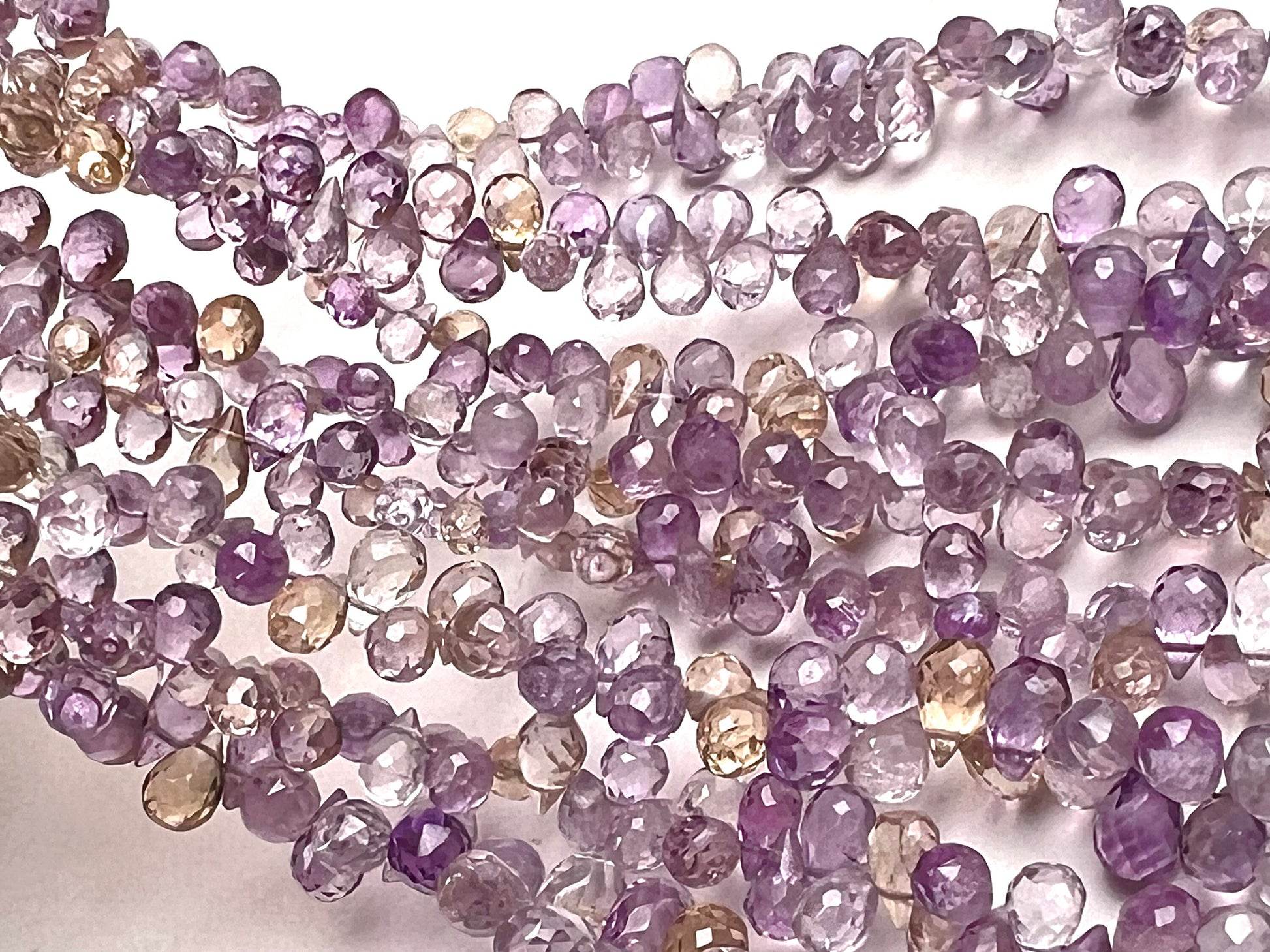 Natural Ametrine Faceted Briolette drop Purple Yellow Beads. Drop shape 3.5-5.5x7.5mm