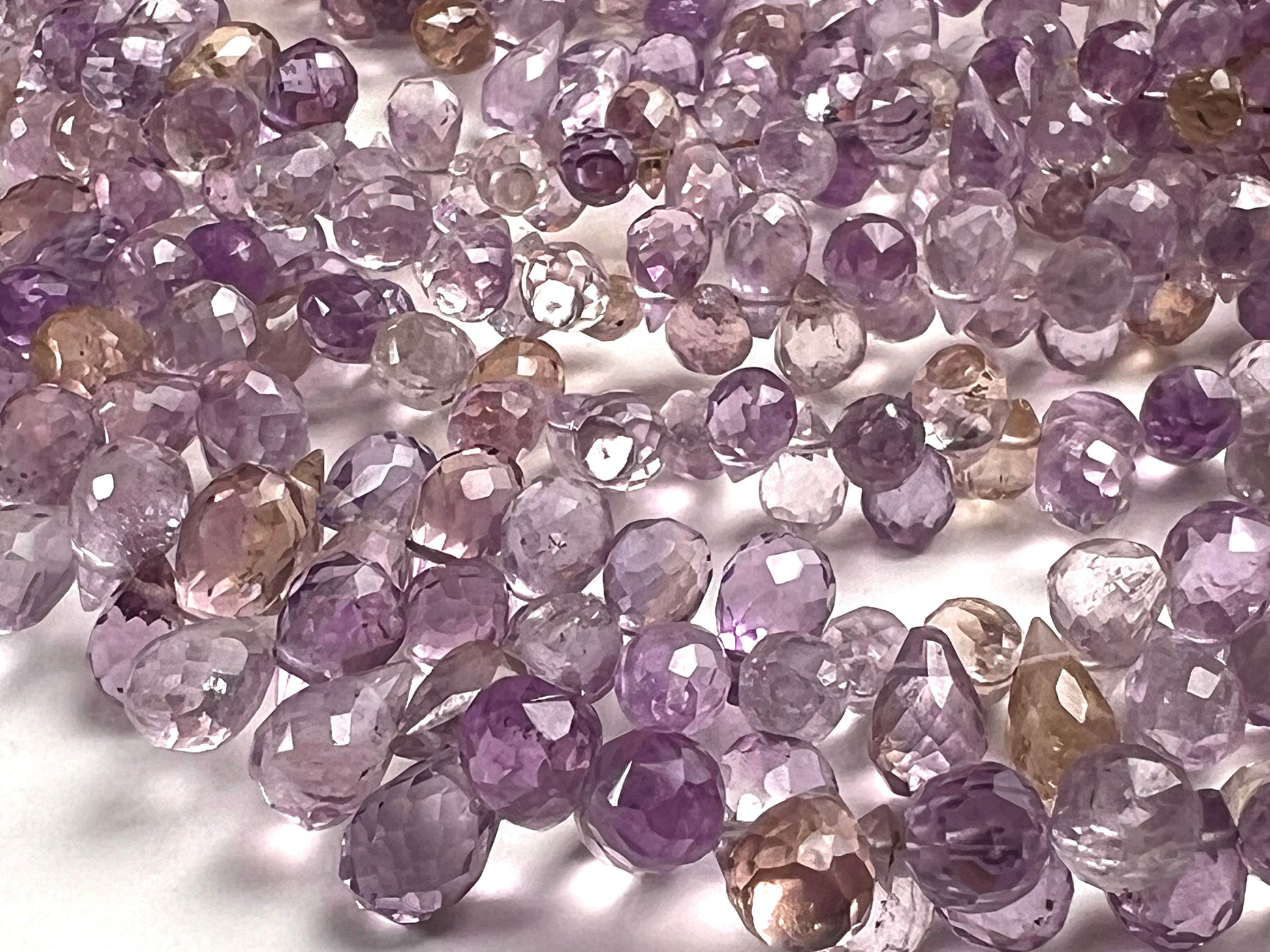 Natural Ametrine Faceted Briolette drop Purple Yellow Beads. Drop shape 3.5-5.5x7.5mm