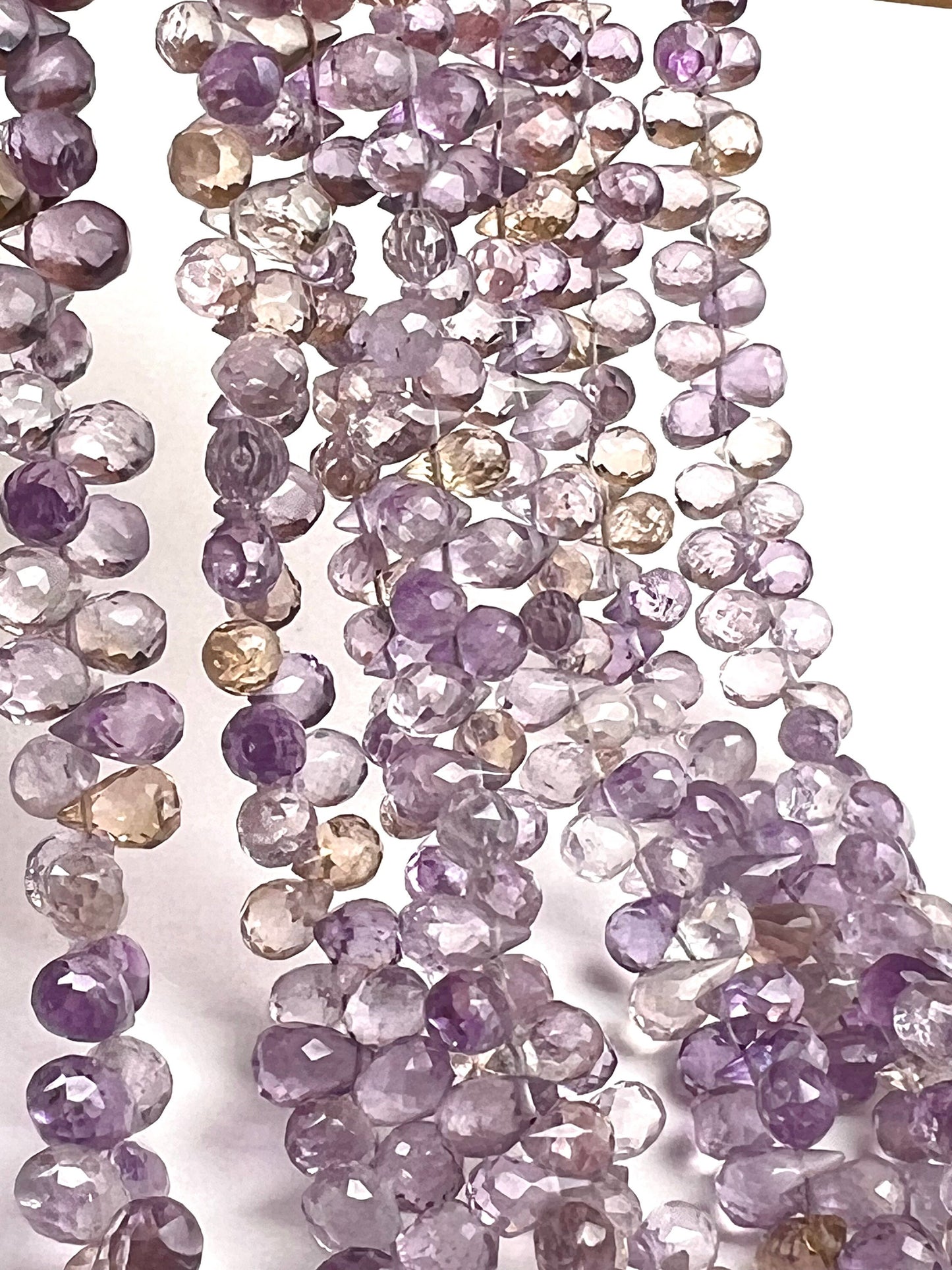 Natural Ametrine Faceted Briolette drop Purple Yellow Beads. Drop shape 3.5-5.5x7.5mm