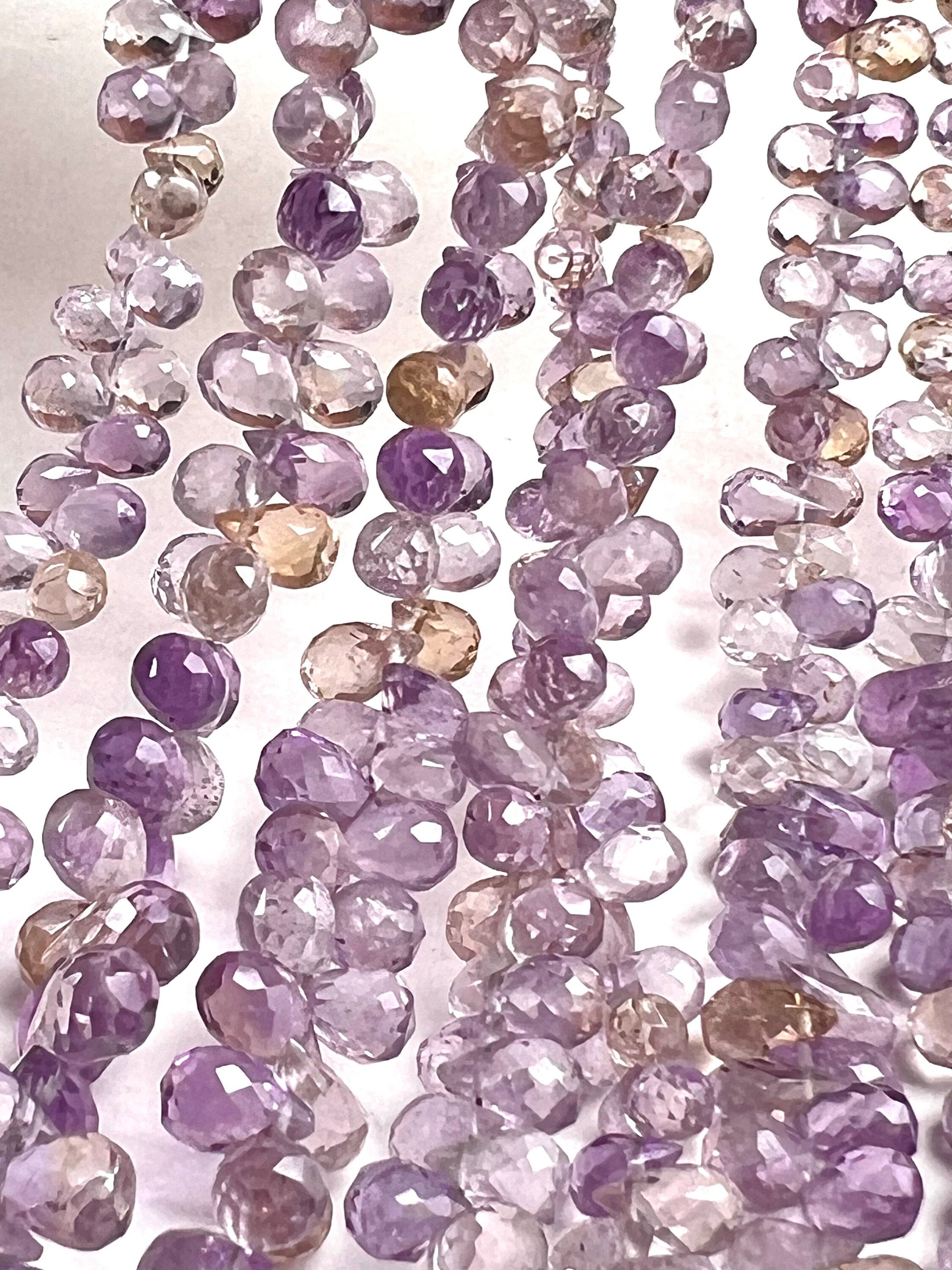 Natural Ametrine Faceted Briolette drop Purple Yellow Beads. Drop shape 3.5-5.5x7.5mm