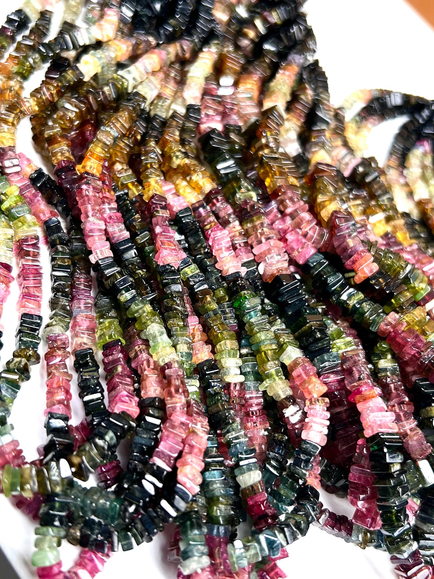 Natural Multi Watermelon Tourmaline Square Heishi raw smooth beads Jewelry Making, healing Beads 7", 14" St, 4-5mm