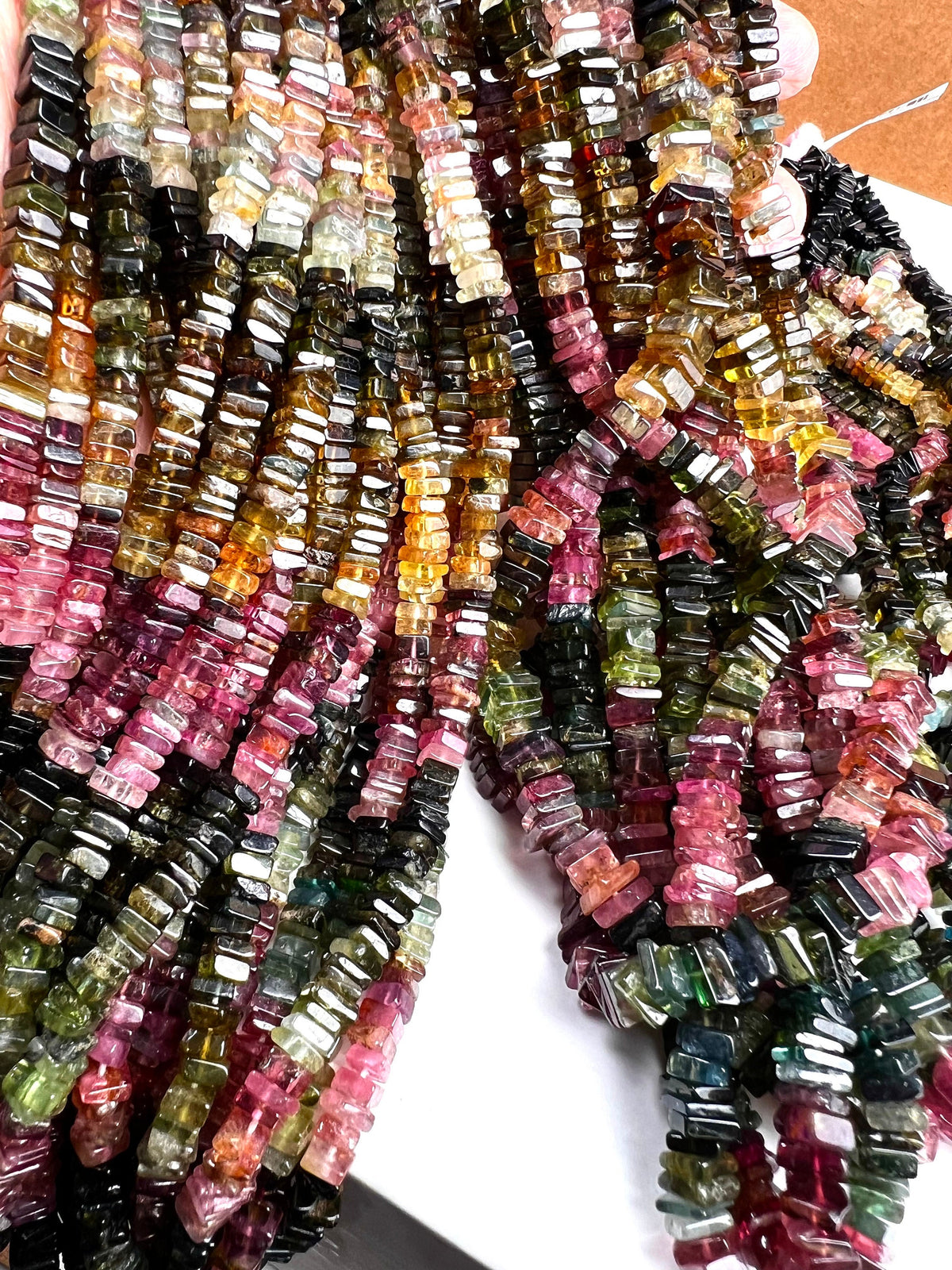 Natural Multi Watermelon Tourmaline Square Heishi raw smooth beads for Jewelry Making, 7", 14" St, 4-5mm
