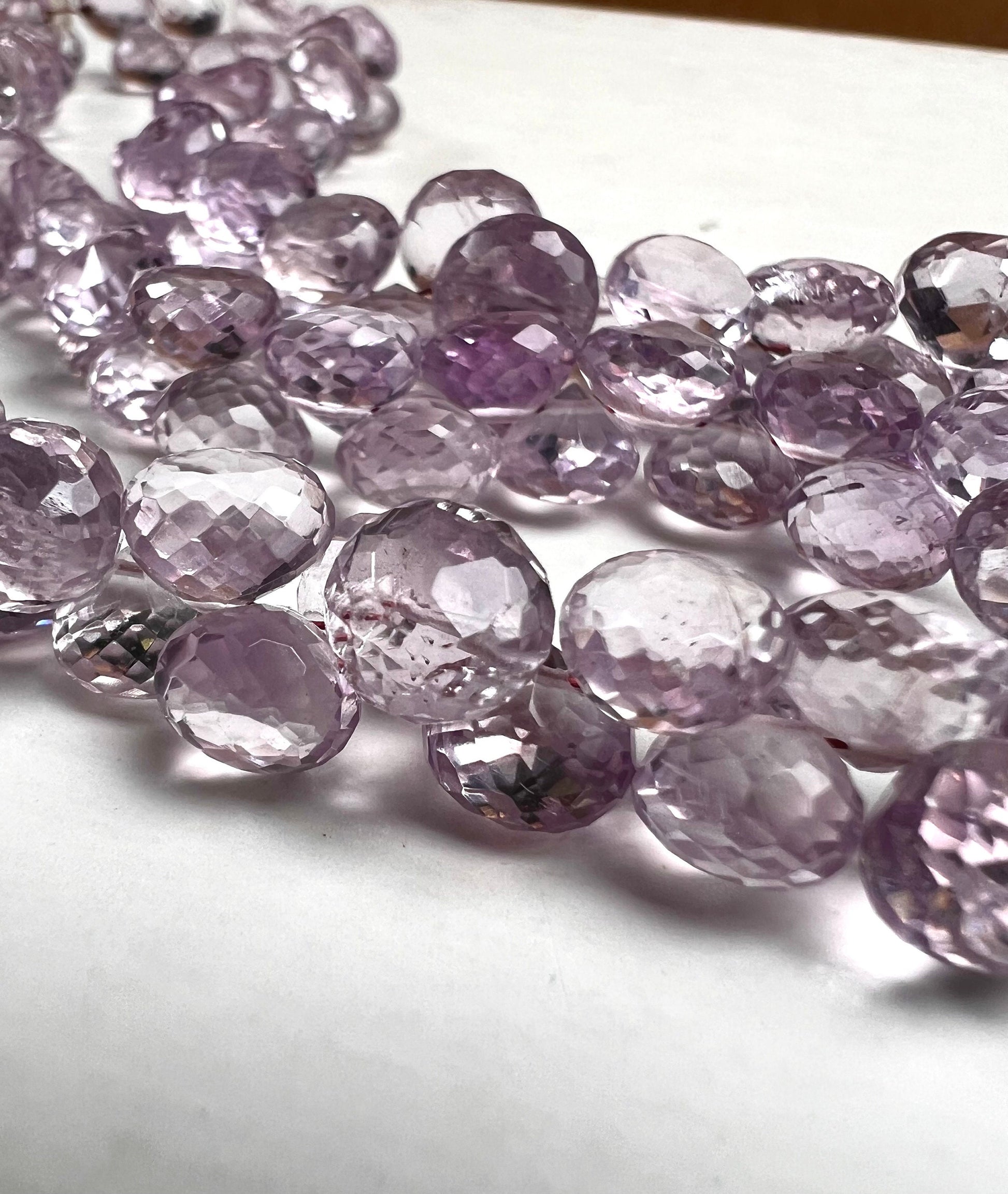 Natural Pink Amethyst Faceted Onion 6.5x10mm- 8-9mm Large lavender pink Briolette Drop for Jewelry Making DIY Gemstone Beads. 10pcs