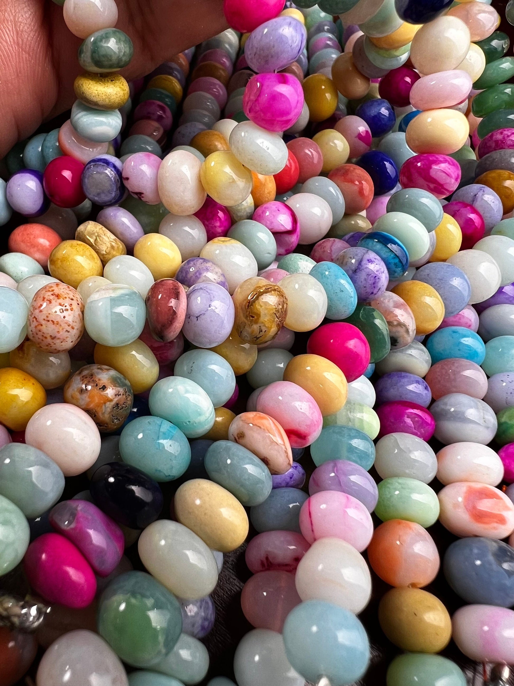 Multi Opal Smooth tyre Roundel Mix disco Freeform Beads Jewelry Making Gemstone Beads 8” strand