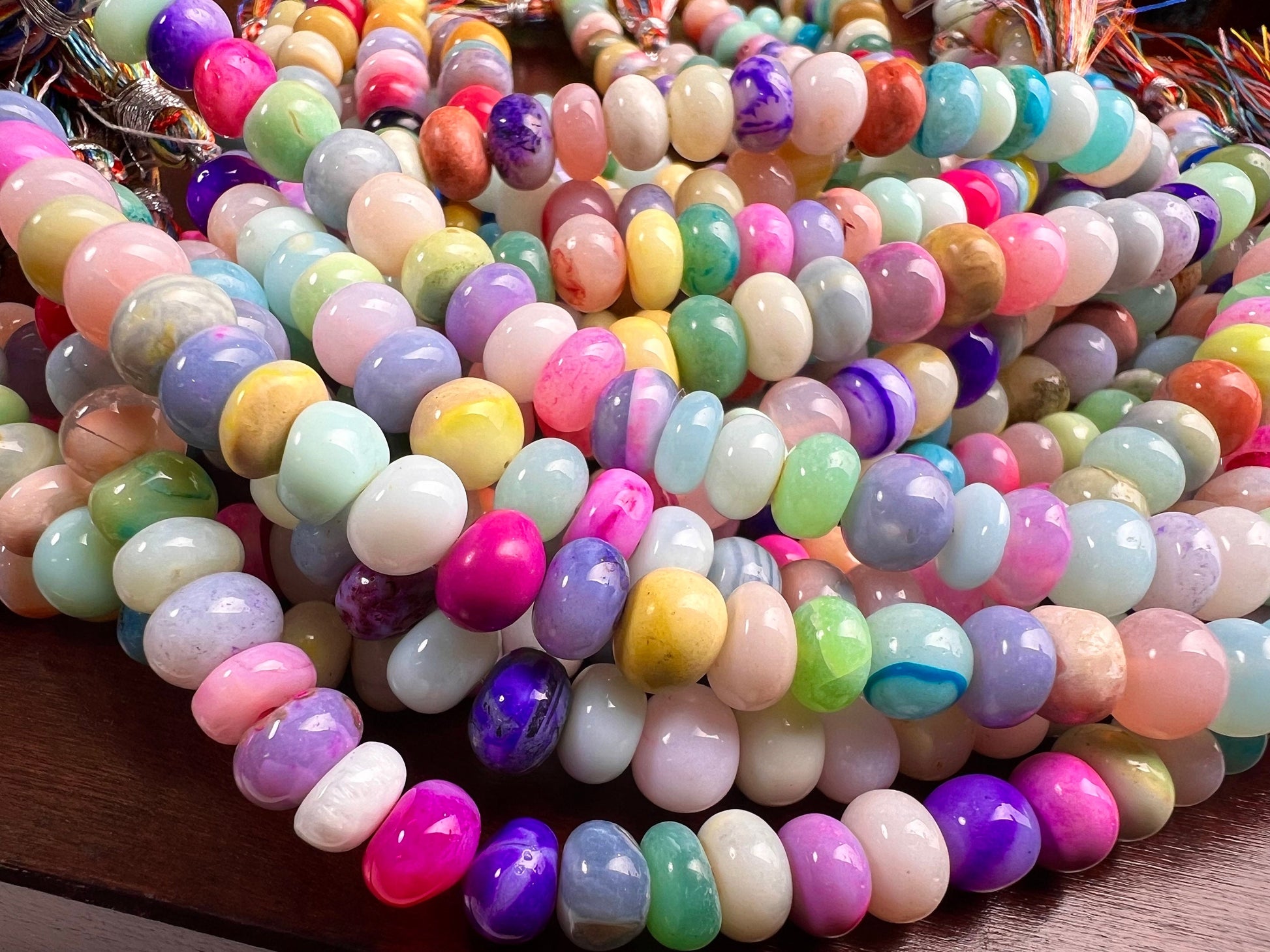 Multi Opal Smooth tyre Roundel Mix disco Freeform Beads Jewelry Making Gemstone Beads 8” strand