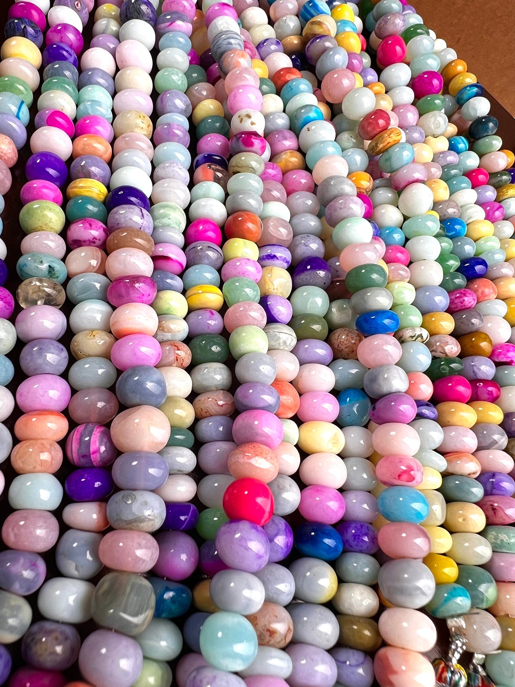 Multi Opal Smooth tyre Roundel mix disco Freeform Beads Jewelry Making Gemstone Beads 8” strand