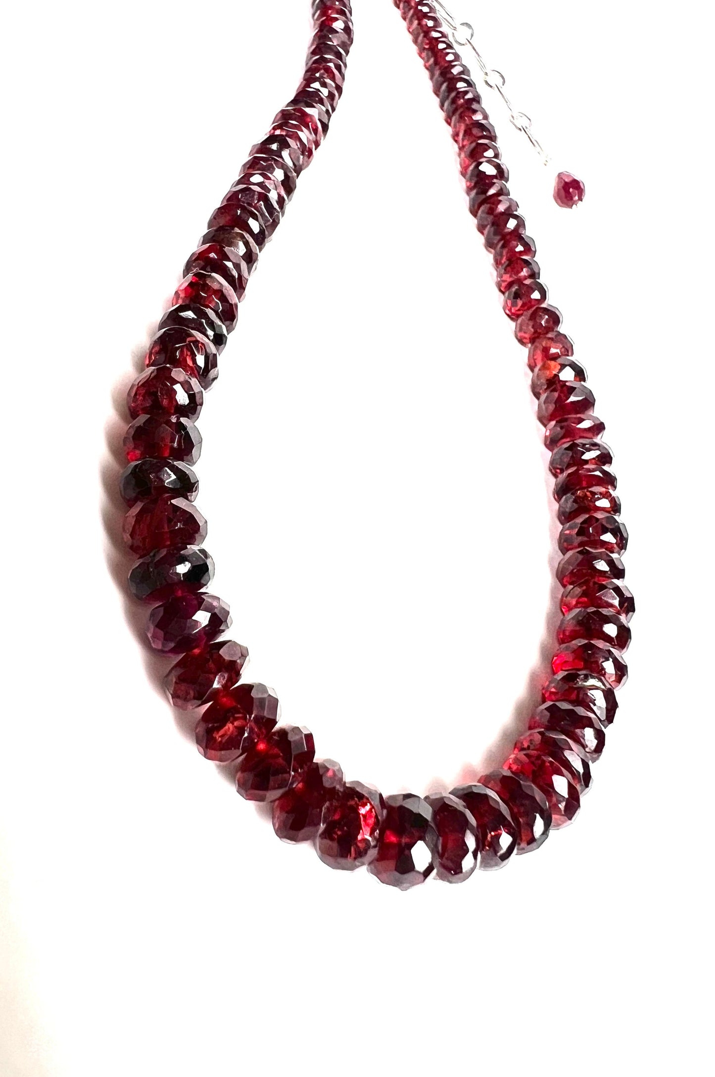 Genuine Garnet large AAA Faceted Rondelle Graduated 5-7mm Necklace with optional 3" Rhodium Extender Chain, January Birthstone
