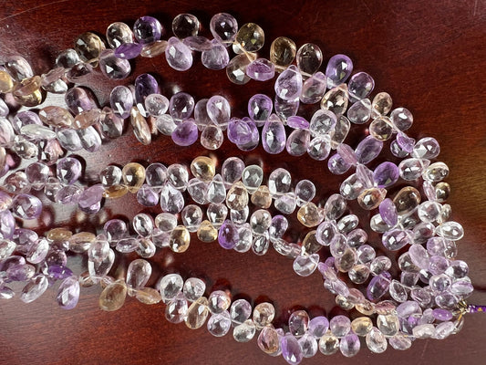 Natural Ametrine Faceted tear drop Purple Yellow drop shape Beads .