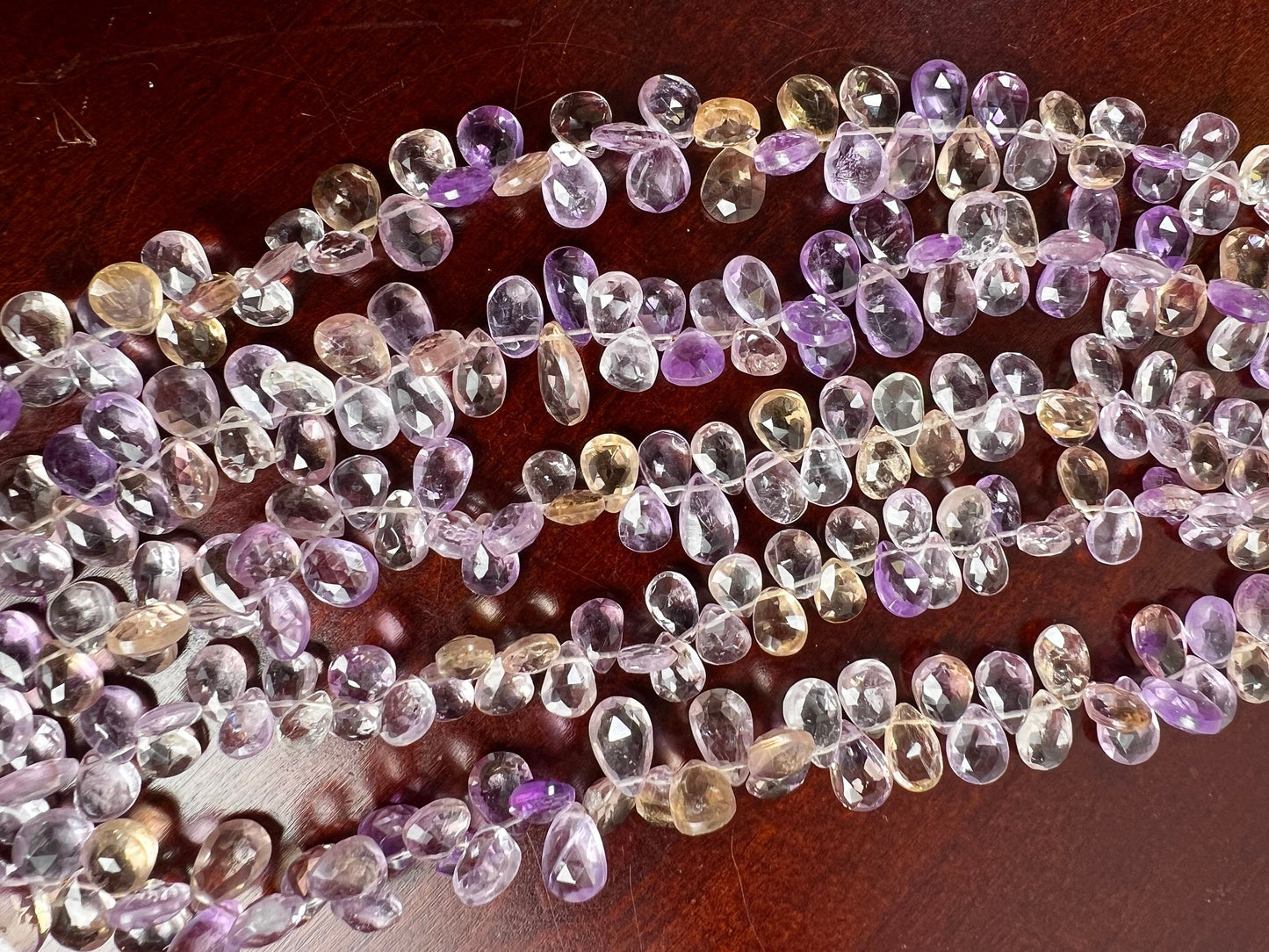 Natural Ametrine Faceted tear drop Purple Yellow drop shape Beads .