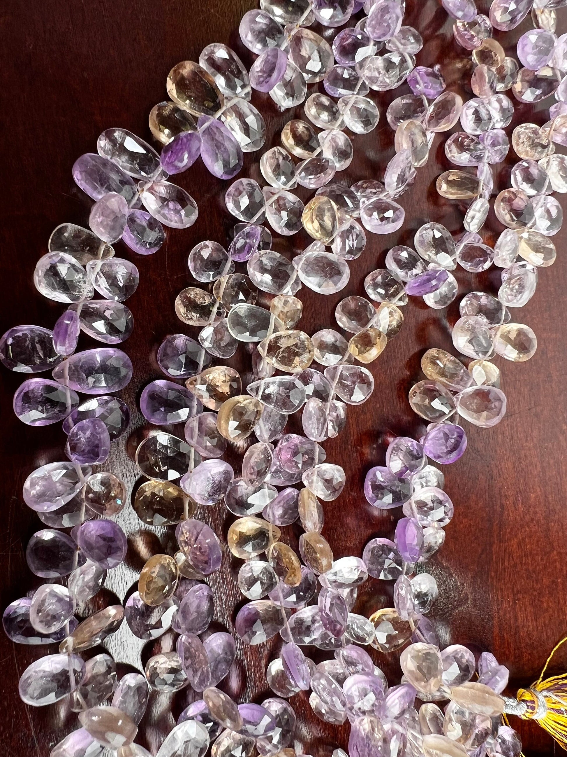 Natural Ametrine Faceted tear drop Purple Yellow drop shape Beads .