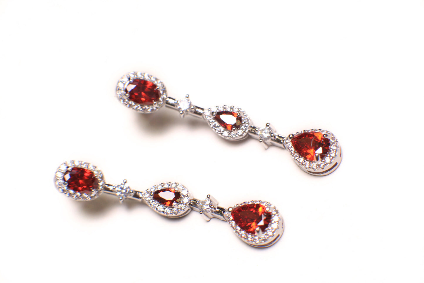 Garnet 925 Sterling Silver earrings. Mozambique Garnet Teadrop 6x40mm dangling on CZ diamond setting Earrings, 925 stamped, gift for her