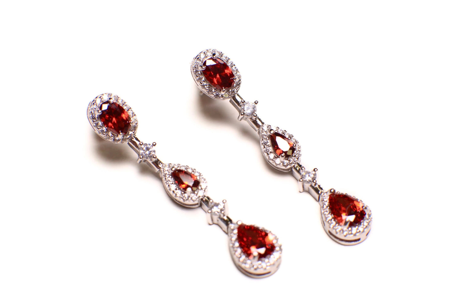 Garnet 925 Sterling Silver earrings. Mozambique Garnet Teadrop 6x40mm dangling on CZ diamond setting Earrings, 925 stamped, gift for her