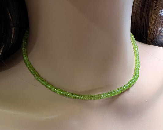 Peridot smooth heishi Necklace,natural peridot AAA quality raw heishi green chakra healing soothing gem August Birthstone Men and women gift