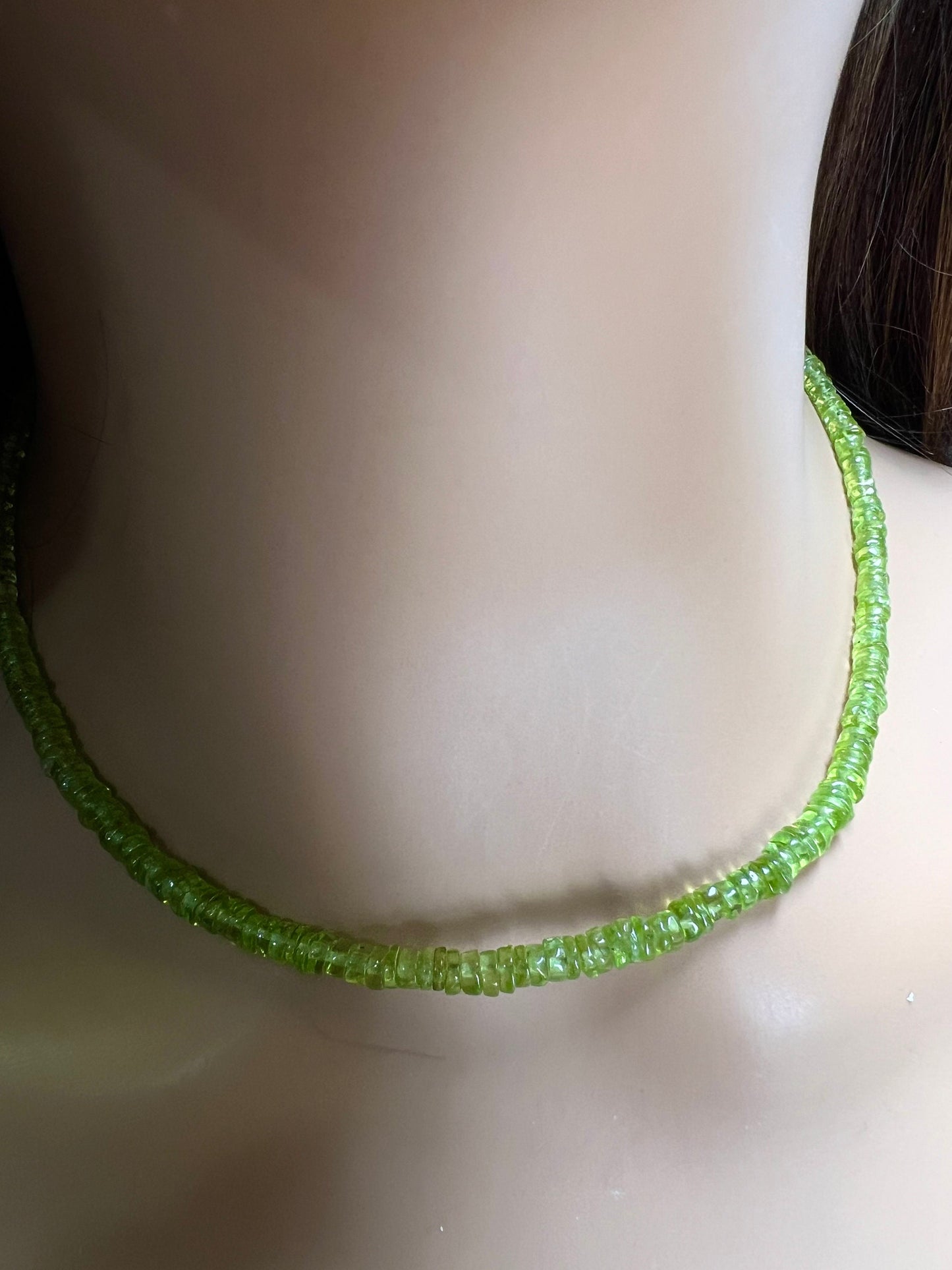 Peridot smooth heishi Necklace,natural peridot AAA quality raw heishi green chakra healing soothing gem August Birthstone Men and women gift