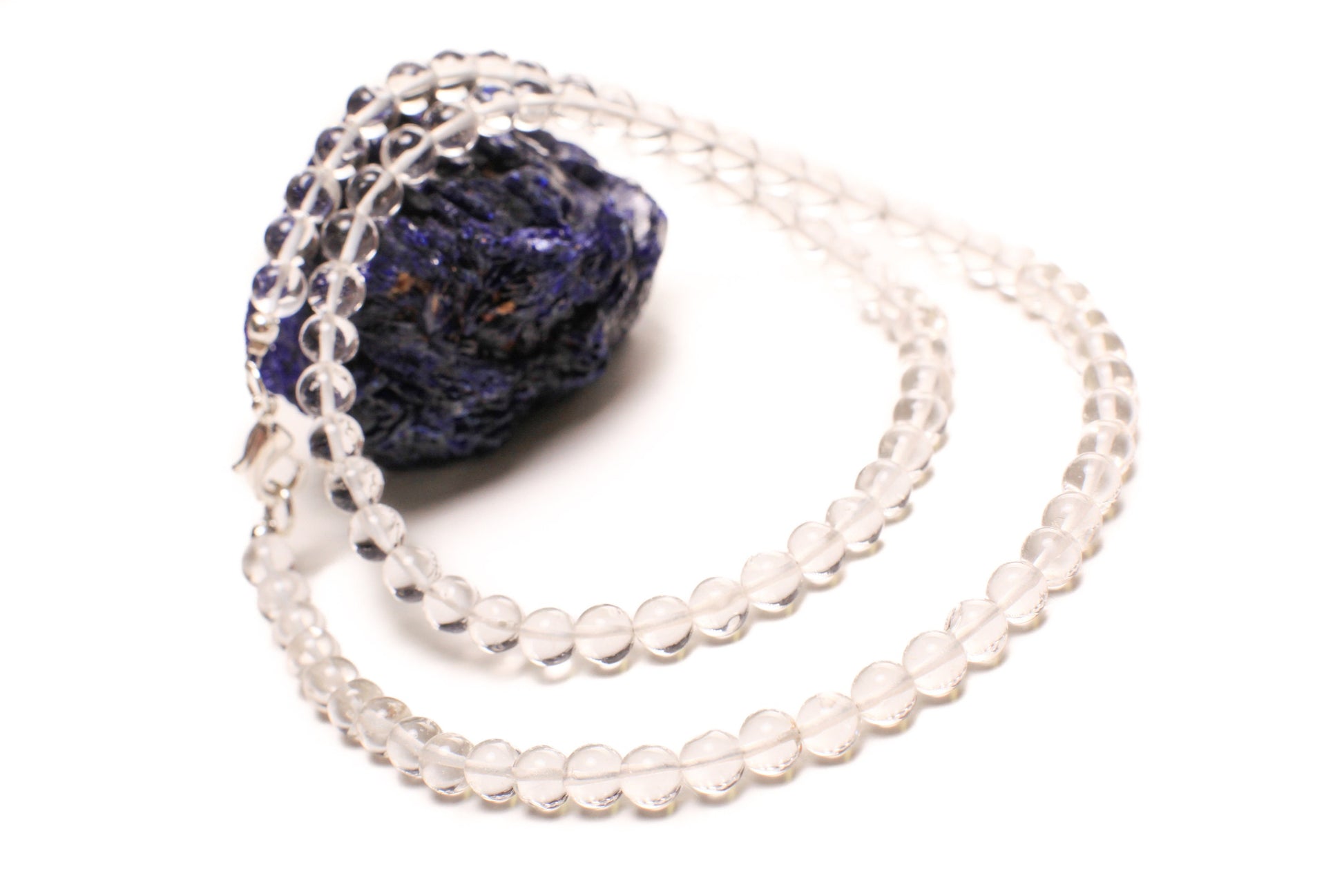 Natural Rock Crystal 6mm Smooth Round Silver Choker, Layering Necklace, Soothing gem Crystal Quartz, Energy, Necklace