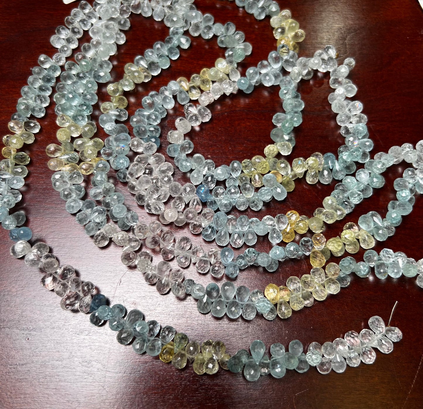 Natural Aquamarine Morganite Facetrd Briolette round Drop 5-6x6-7mm Jewelry Making Beads 38 pcs approx 4” and 77 pcs approx 8” full strand