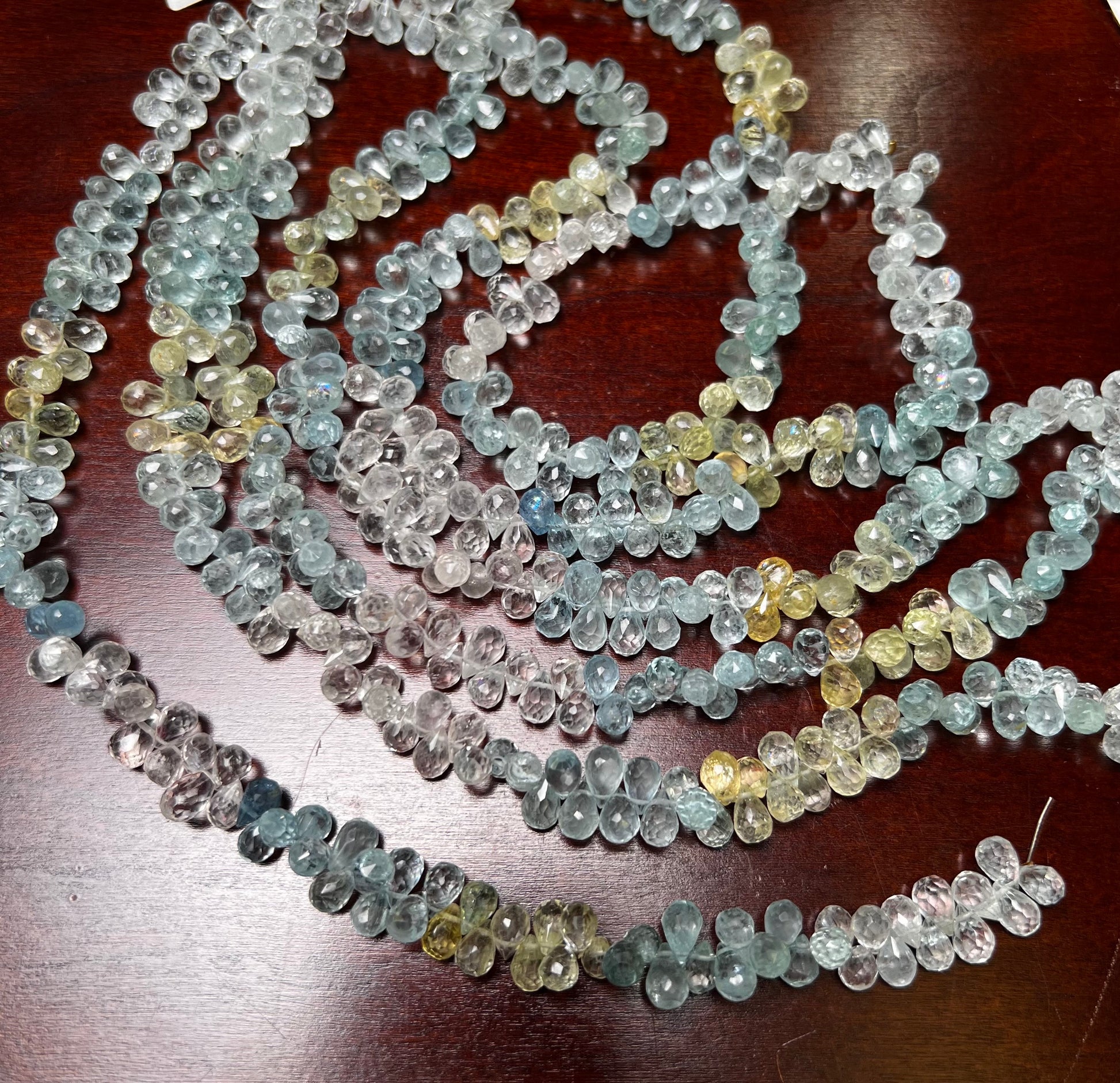 Natural Aquamarine Morganite Facetrd Briolette round Drop 5-6x6-7mm Jewelry Making Beads 38 pcs approx 4” and 77 pcs approx 8” full strand