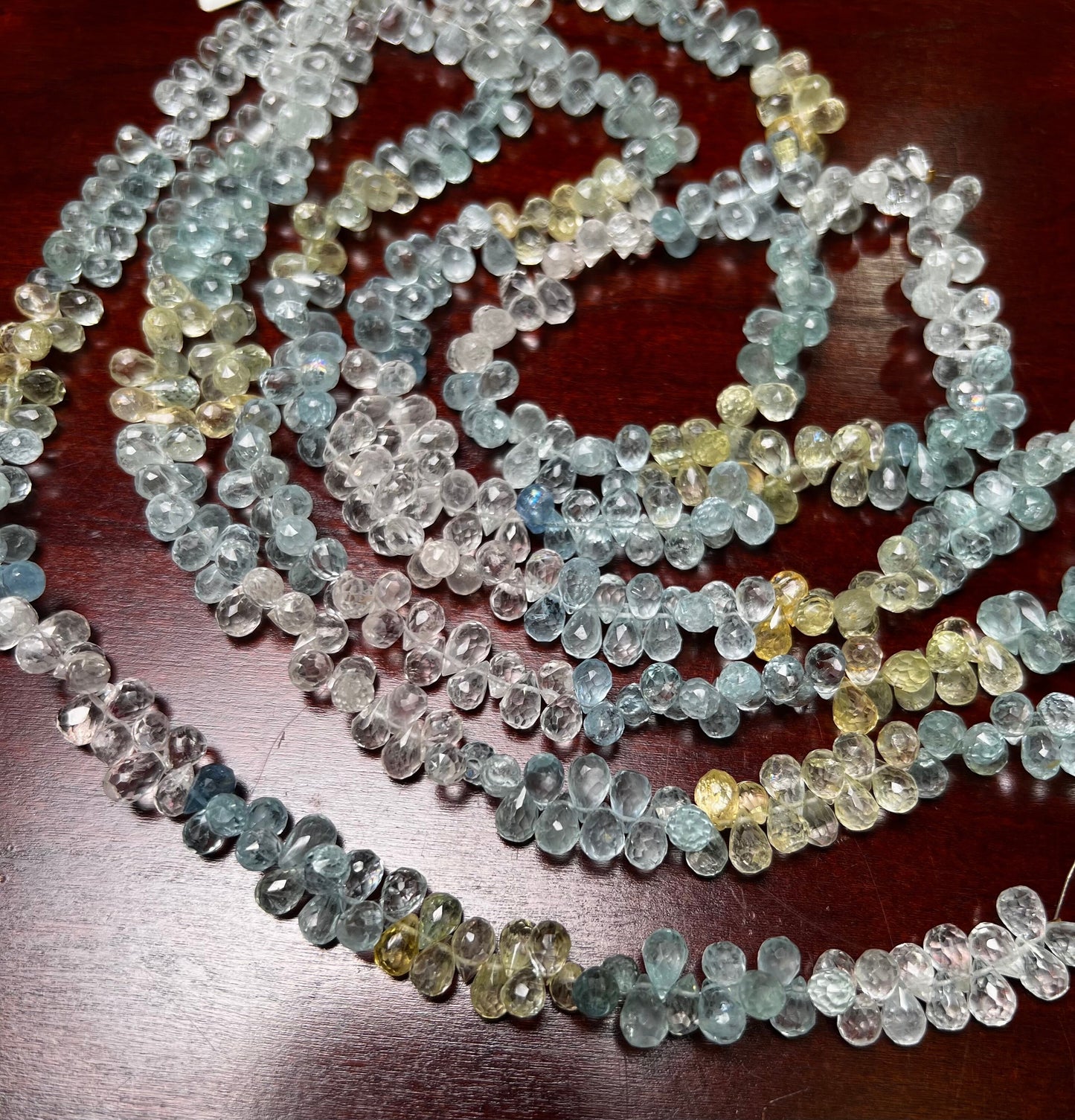 Natural Aquamarine Morganite Facetrd Briolette round Drop 6x7-8mm Jewelry Making Beads 40 pcs 1/2 approx 4” and 80 pcs approx 8” full strand