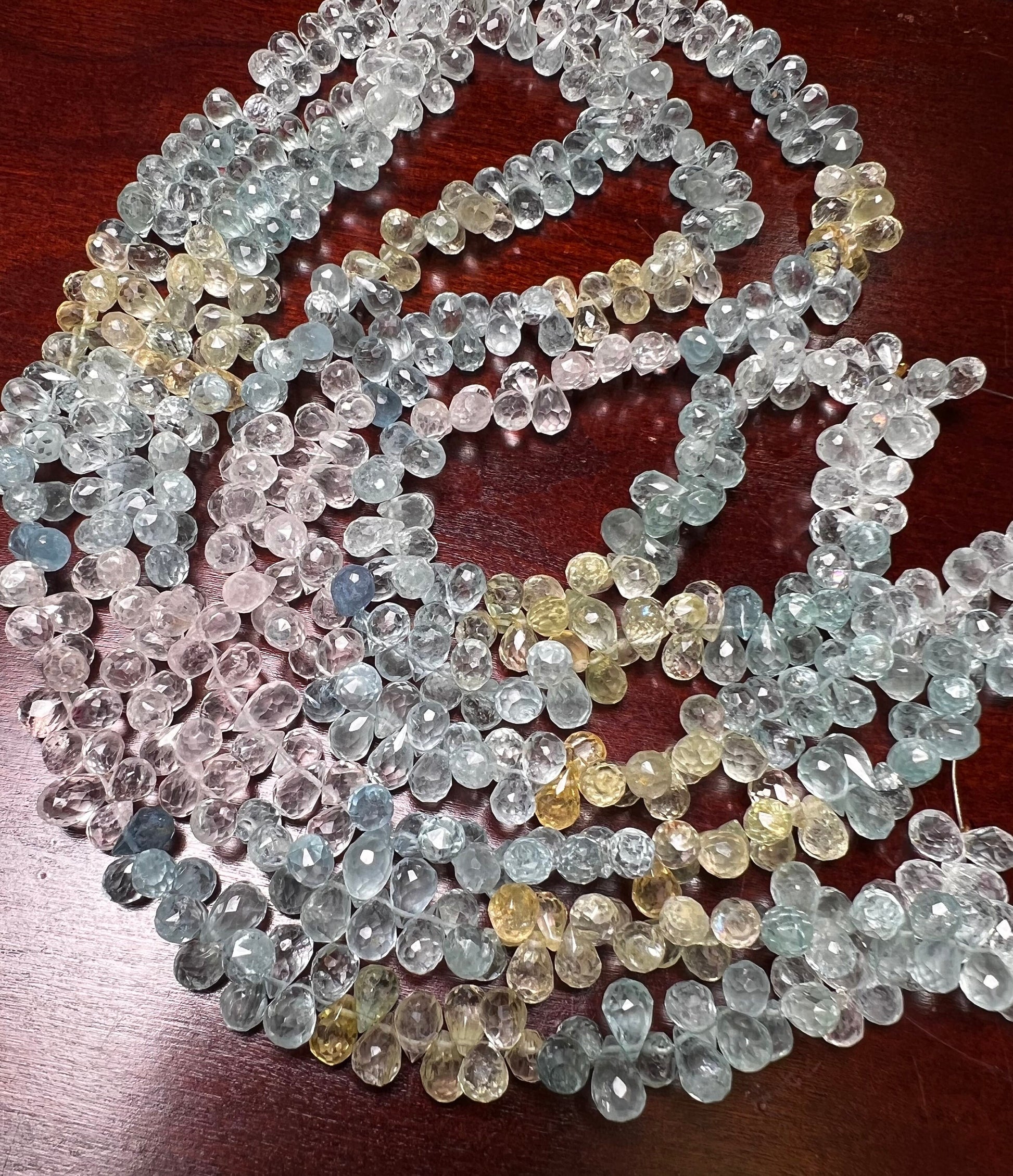 Natural Aquamarine Morganite Facetrd Briolette round Drop 6x7-8mm Jewelry Making Beads 40 pcs 1/2 approx 4” and 80 pcs approx 8” full strand