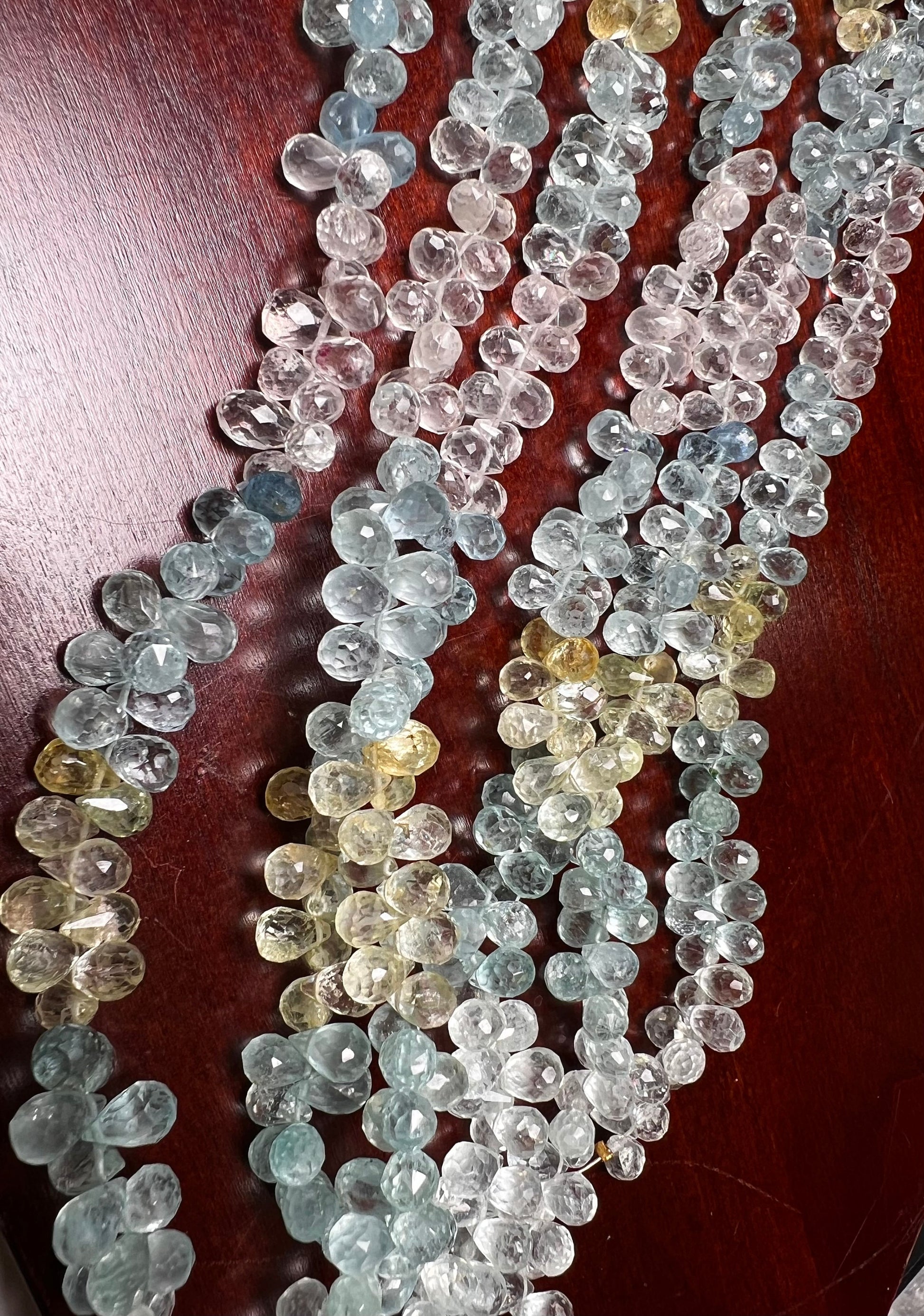 Natural Aquamarine Morganite Facetrd Briolette round Drop 6x7-8mm Jewelry Making Beads 40 pcs 1/2 approx 4” and 80 pcs approx 8” full strand