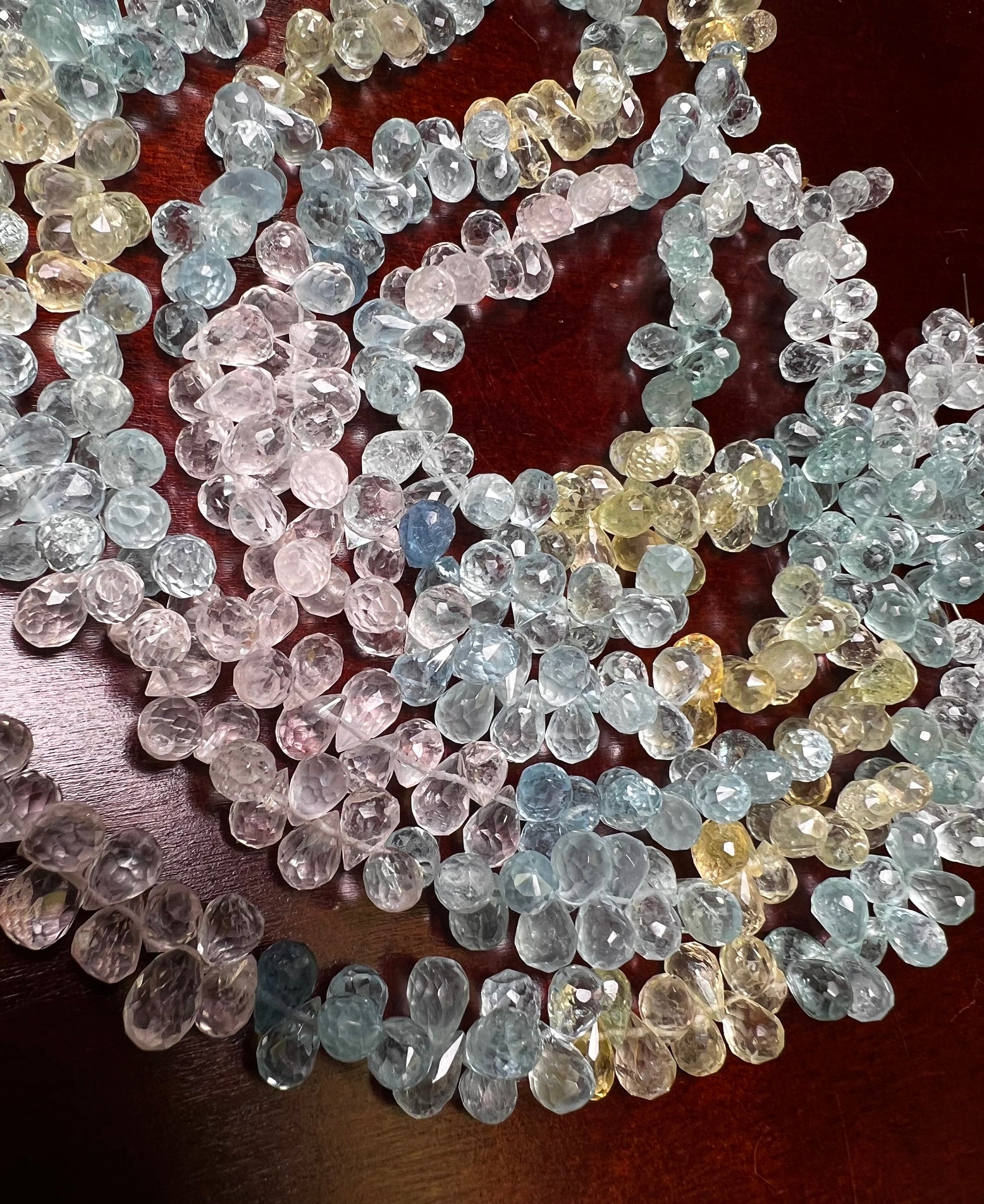 Natural Aquamarine Morganite Facetrd Briolette round Drop 5-6x6-7mm Jewelry Making Beads 38 pcs approx 4” and 77 pcs approx 8” full strand