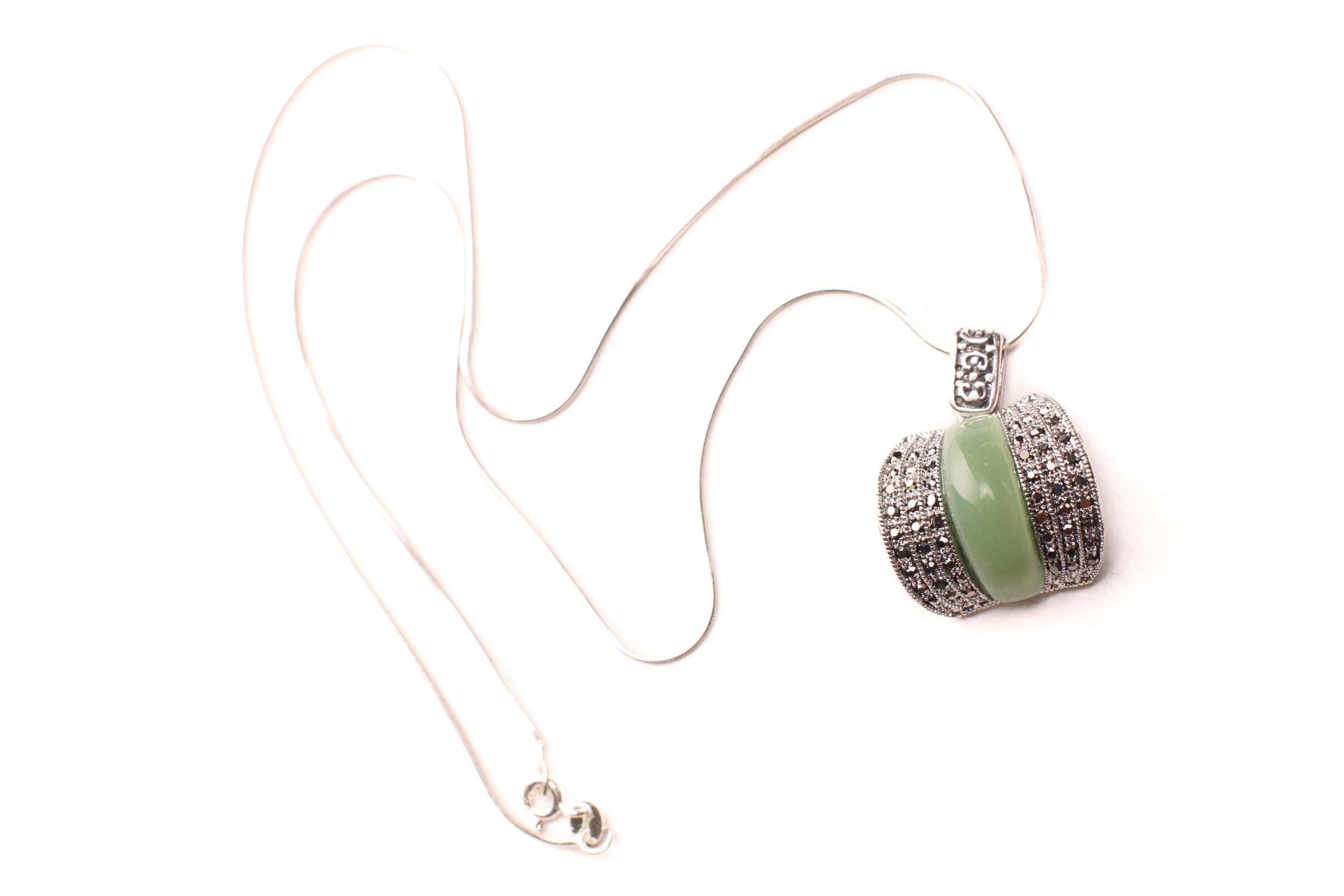 Marcasite Jade pendant 925 Sterling Silver Necklace, Vintage, Antique Marcasite Gift for her