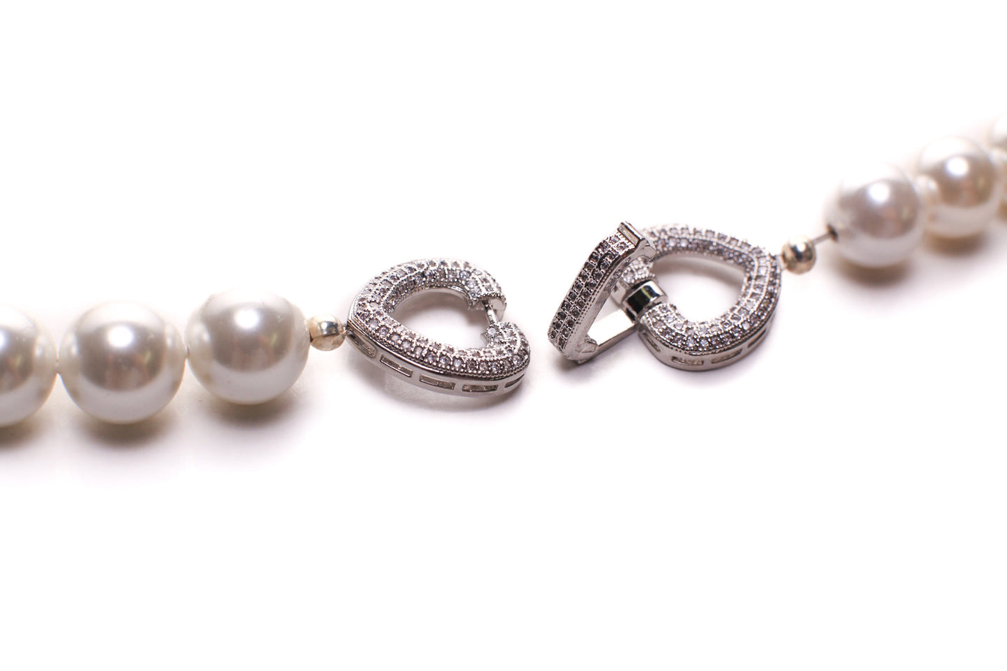 South Sea Shell Pearl 12mm White High Luster CZ Diamond Fancy clasp Statement Necklace elegant Gift for Her