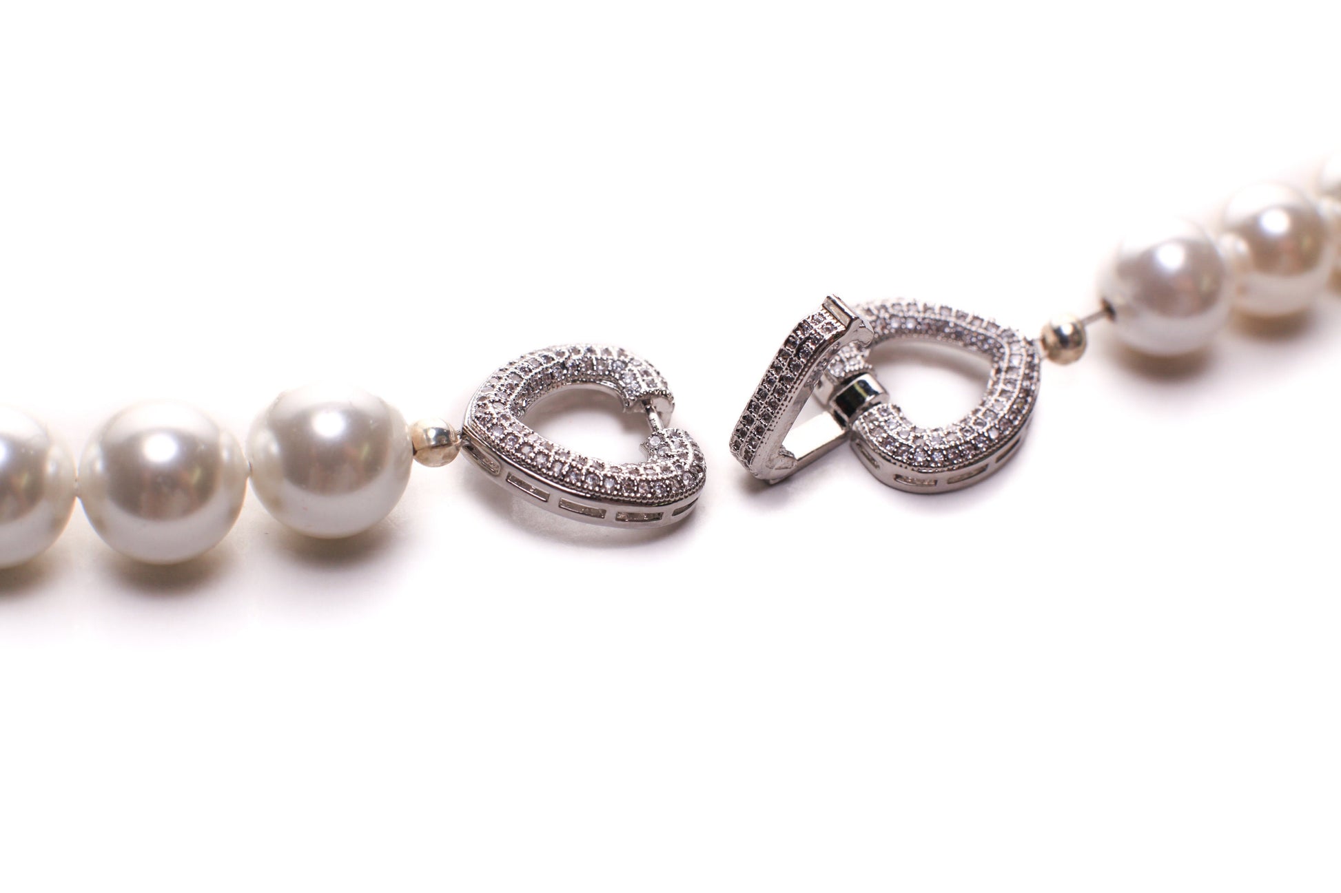 South Sea Shell Pearl 12mm White High Luster CZ Diamond Fancy clasp Statement Necklace elegant Gift for Her