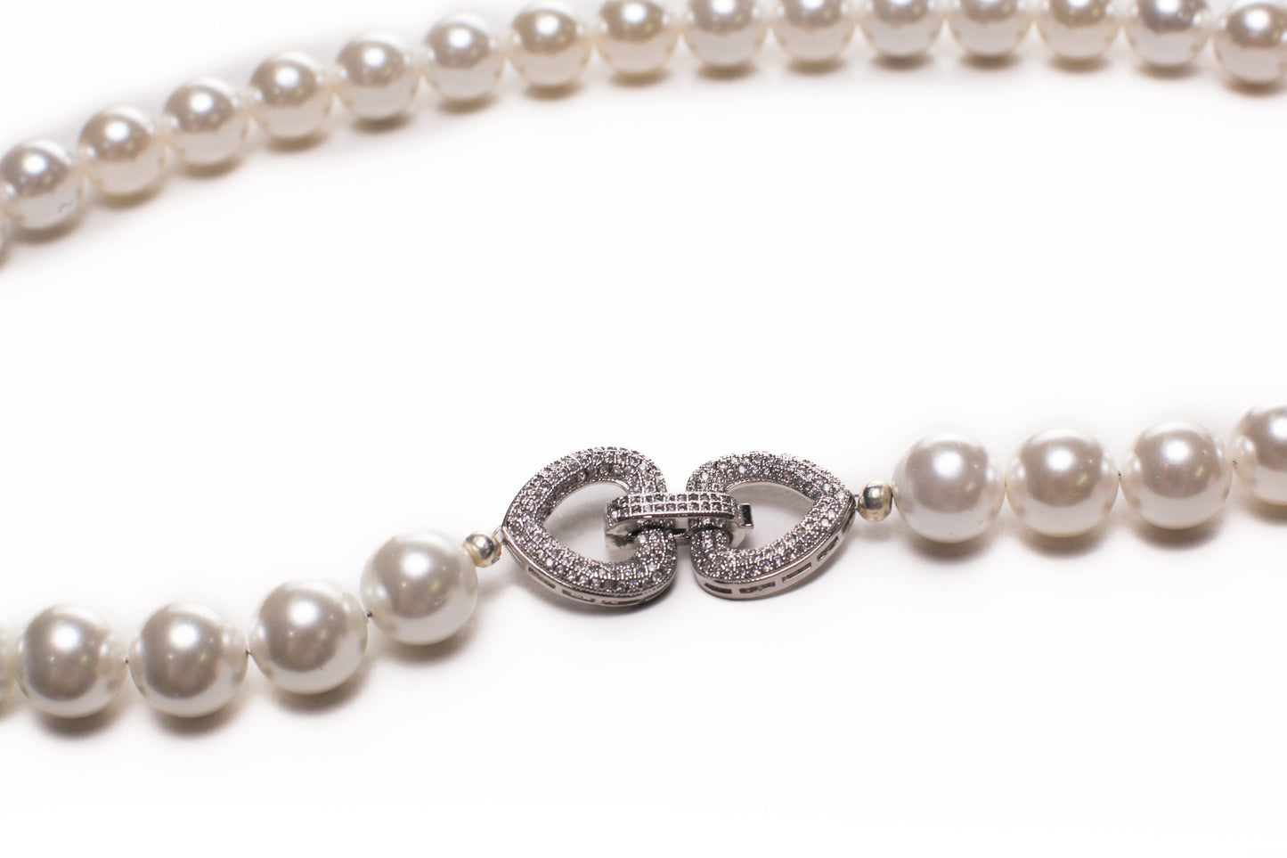 South Sea Shell Pearl 12mm White High Luster CZ Diamond Fancy clasp Statement Necklace elegant Gift for Her