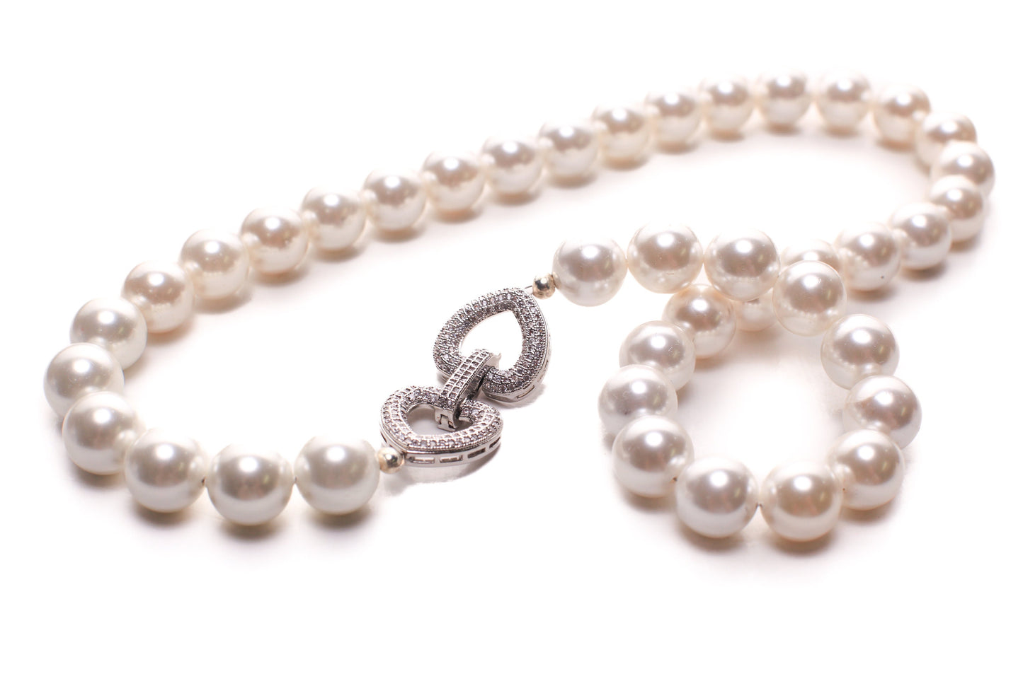 South Sea Shell Pearl 12mm White High Luster CZ Diamond Fancy clasp Statement Necklace elegant Gift for Her