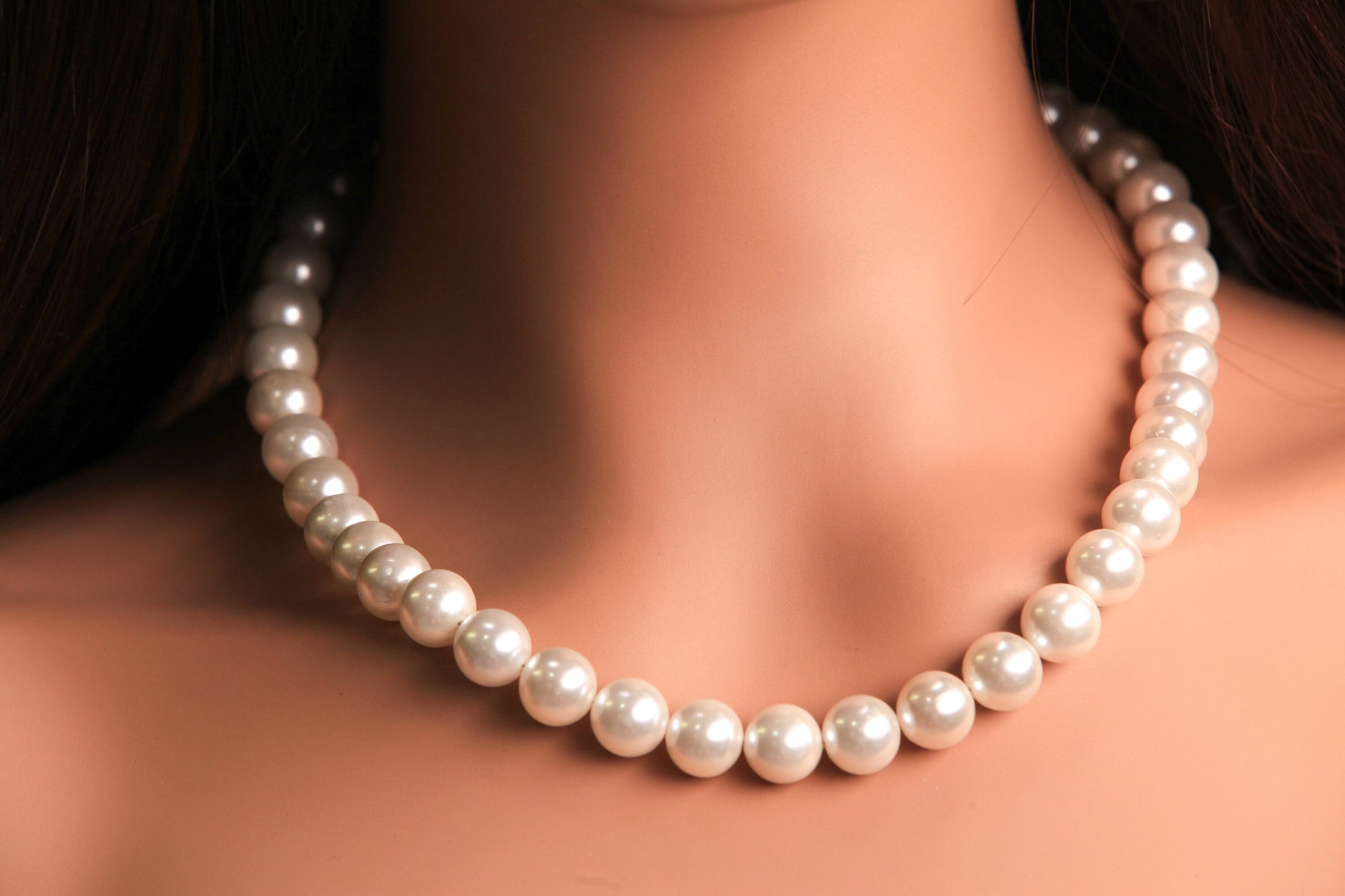 South Sea Shell Pearl 12mm White High Luster CZ Diamond Fancy clasp Statement Necklace with Hook and Eye Clasp Necklace, Gift for Her