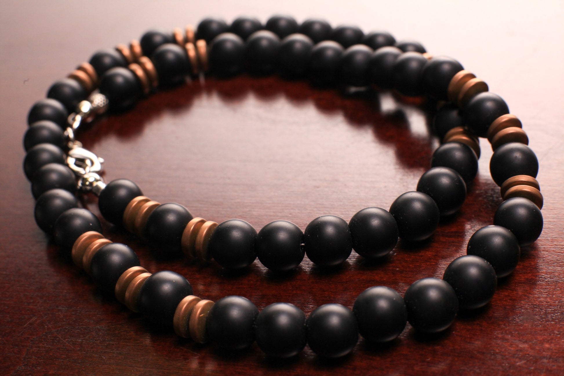 Matte Black Onyx and Antique Copper Matte Hematite spacers Men Necklace, energy protection gemstone