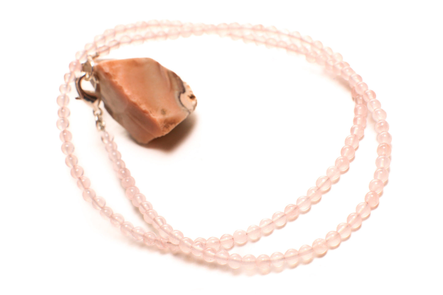 Naural Rose Quartz 3mm smooth Round beaded Silver Necklace . Soft light pink Gemstone for Love valentine gift
