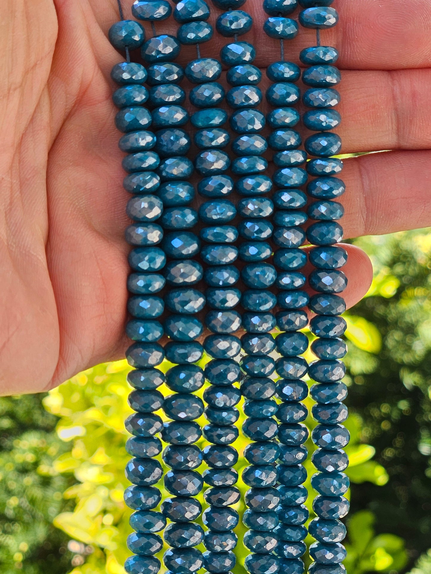 Moonstone Rondelle, Genuine Moonstone Mystic Teal Blue Coated High Quality Faceted Roundels in Gemstone Beads 6" Strand