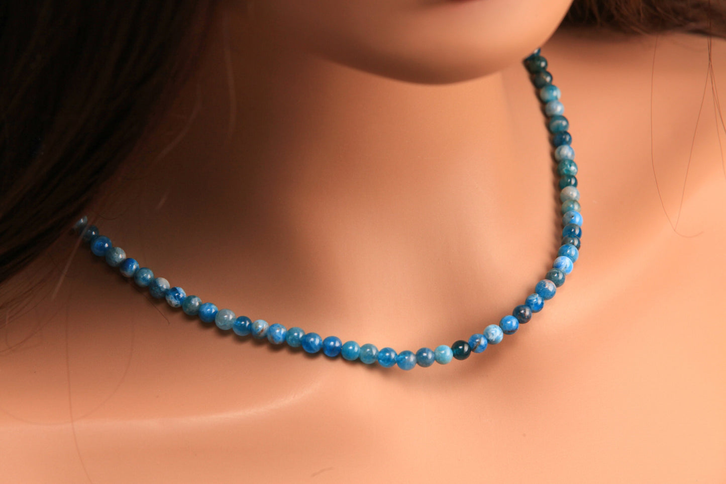 Natural Apatite Blue 5mm Smooth Round gemstone beaded necklace beautiful blue stripe beaded choker or layer necklace