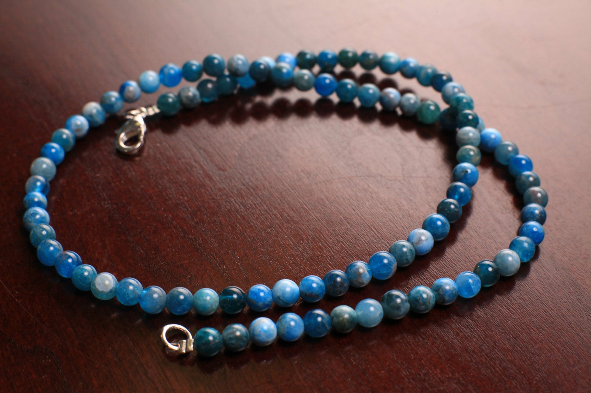 Natural Apatite Blue 5mm Smooth Round gemstone beaded necklace beautiful blue stripe beaded choker or layer necklace