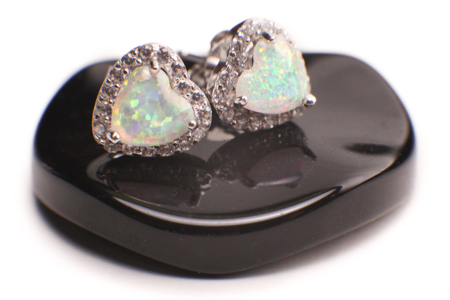 Ethiopian Fire Opal, Welo Opal, 8.5mm Heart Shape Stud Earrings in 925 Sterling Silver AAA Fiery Opal Elegant Dainty Earring valentines gift