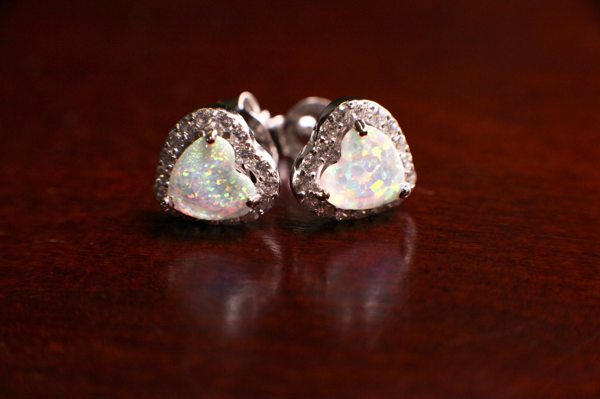 Ethiopian Fire Opal, Welo Opal, 8.5mm Heart Shape Stud Earrings in 925 Sterling Silver AAA Fiery Opal Elegant Dainty Earring valentines gift