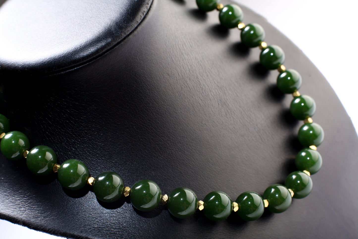 Canadian Nephrite Jade Necklace 12mm Gold Electroplated Elegant natural gemstone gift